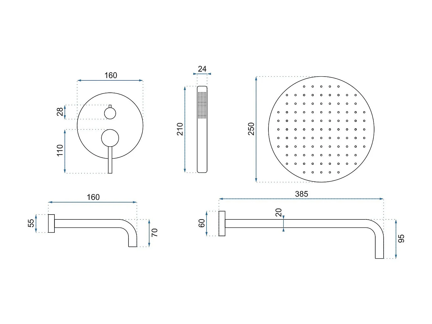 Colonne De Douche-Baignoire Encastrée Rea Lungo +Box Titanium