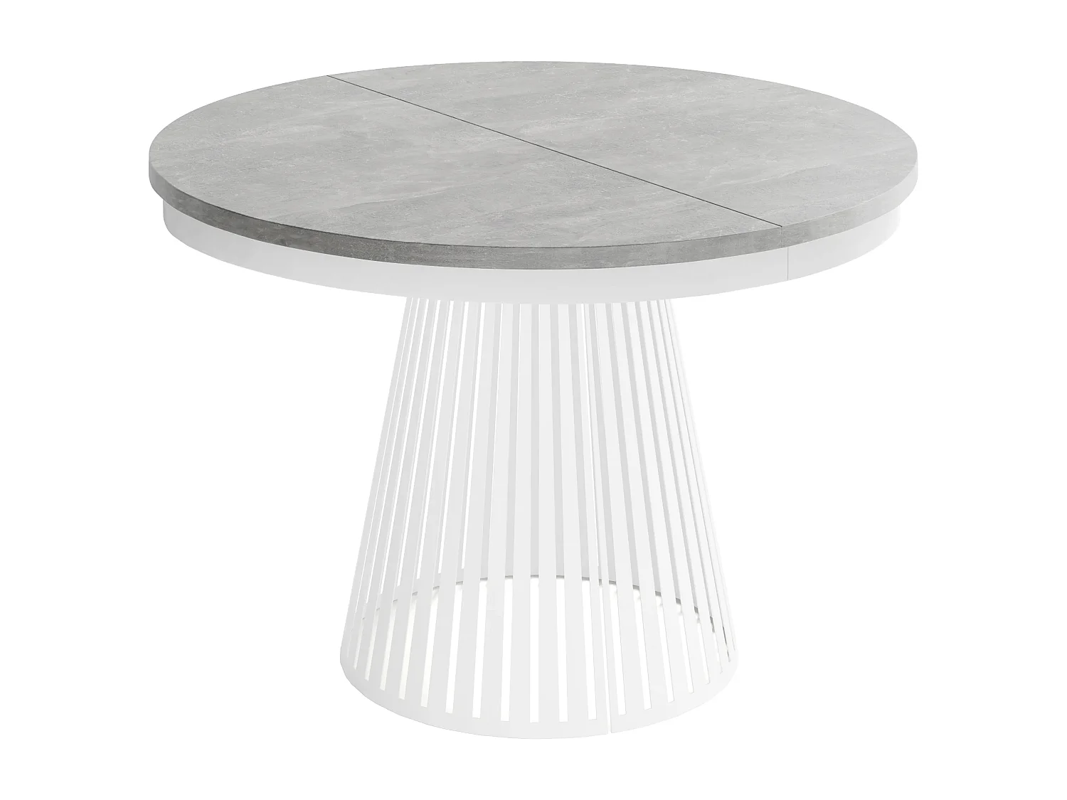 Table à Manger Ronde Extensible Style Loft – 100 à 180 cm – Design Industriel avec Pieds en Métal Blanc, Gain de Place pour Salon ou Salle à Manger – Gris Béton