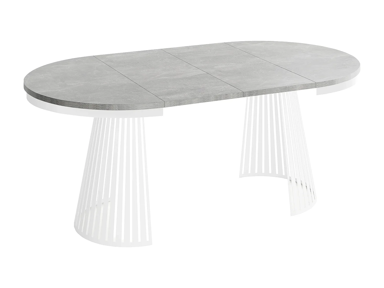 Table à Manger Ronde Extensible Style Loft – 100 à 180 cm – Design Industriel avec Pieds en Métal Blanc, Gain de Place pour Salon ou Salle à Manger – Gris Béton