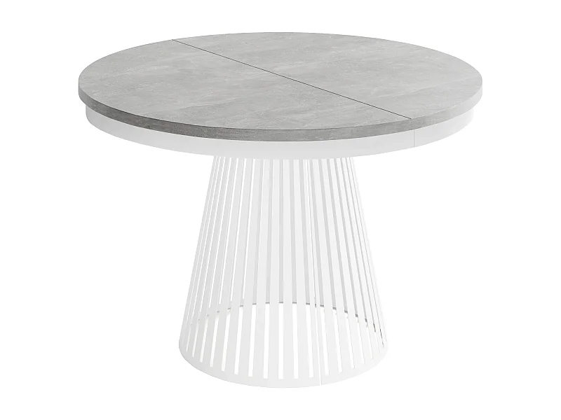 Table à Manger Ronde Extensible Style Loft – 100 à 180 cm – Design Industriel avec Pieds en Métal Blanc, Gain de Place pour Salon ou Salle à Manger – Gris Béton