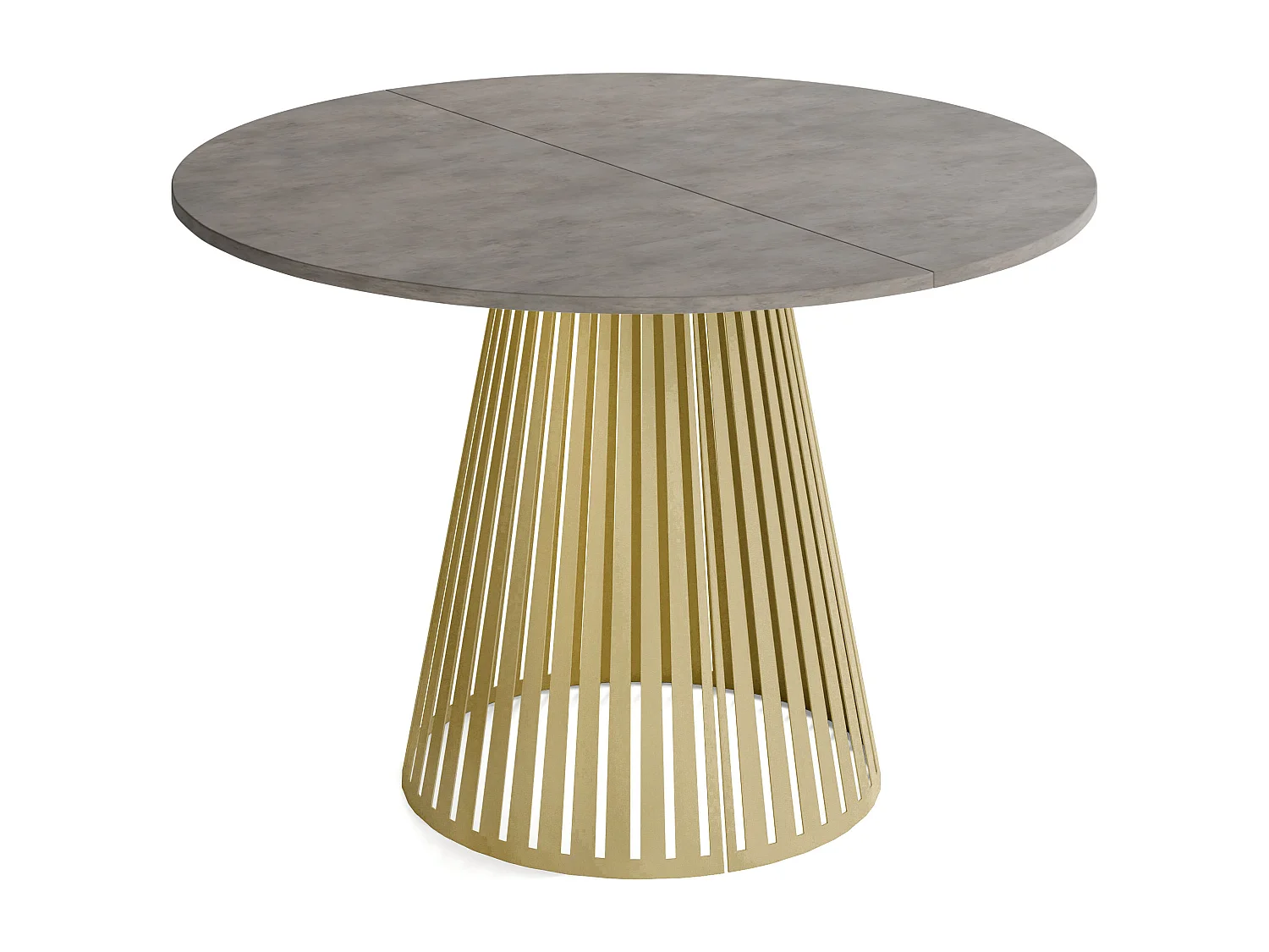 Esstisch Rund Ausziehbar mit Lamellen im Loft-Stil – 120 cm – Industrieller Tisch mit Goldenen Metallbeinen, Platzsparend – Beton-Optik Dunkelgrau