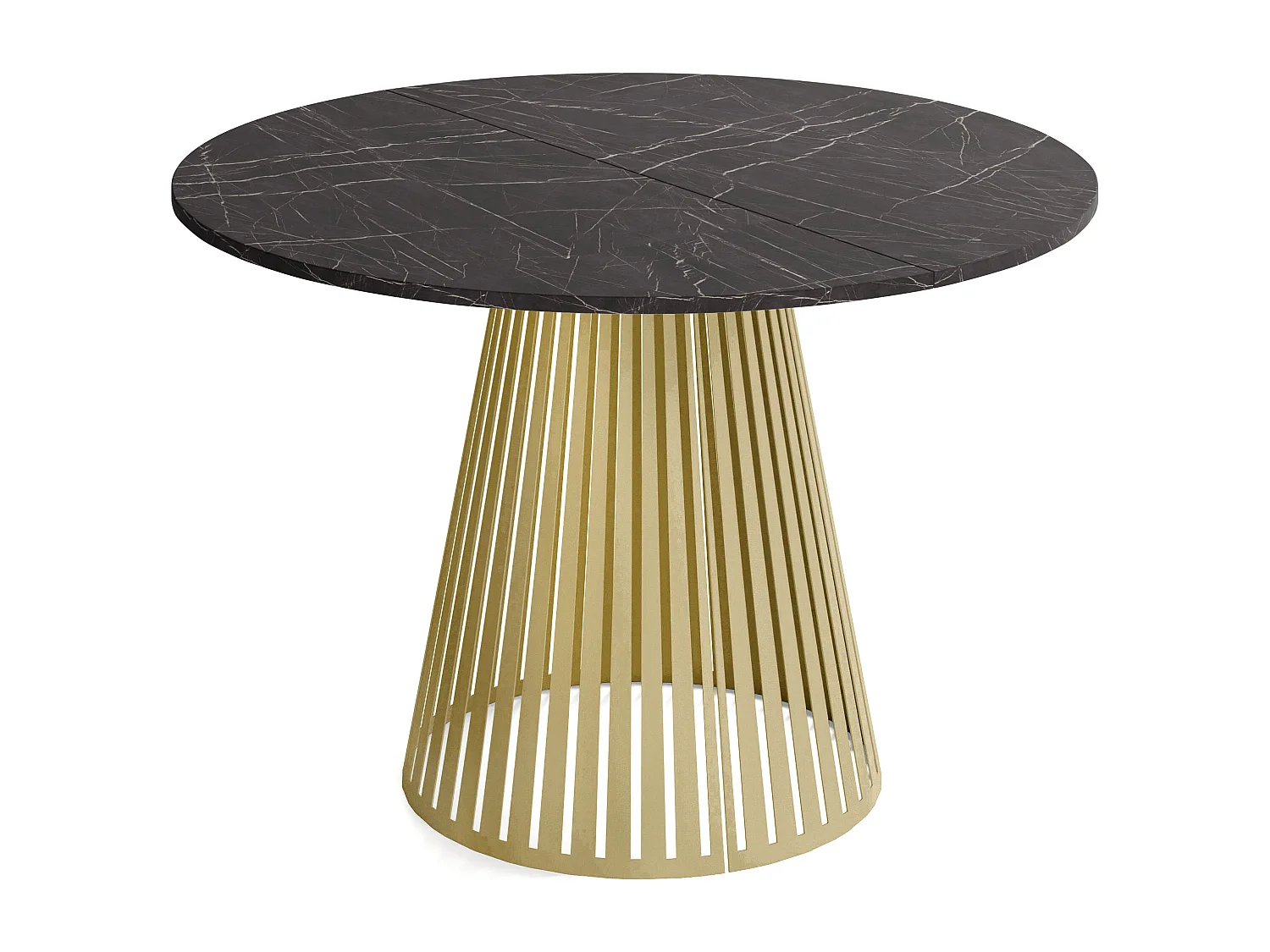 Esstisch Rund Ausziehbar mit Lamellen im Loft-Stil – 100 cm – Industrieller Tisch mit Goldenen Metallbeinen, Platzsparend für Wohnzimmer – Marmor Schwarz