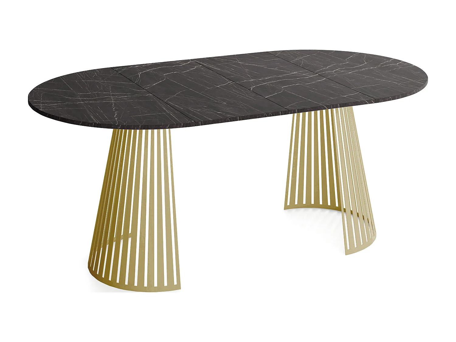 Esstisch Rund Ausziehbar mit Lamellen im Loft-Stil – 100 cm – Industrieller Tisch mit Goldenen Metallbeinen, Platzsparend für Wohnzimmer – Marmor Schwarz