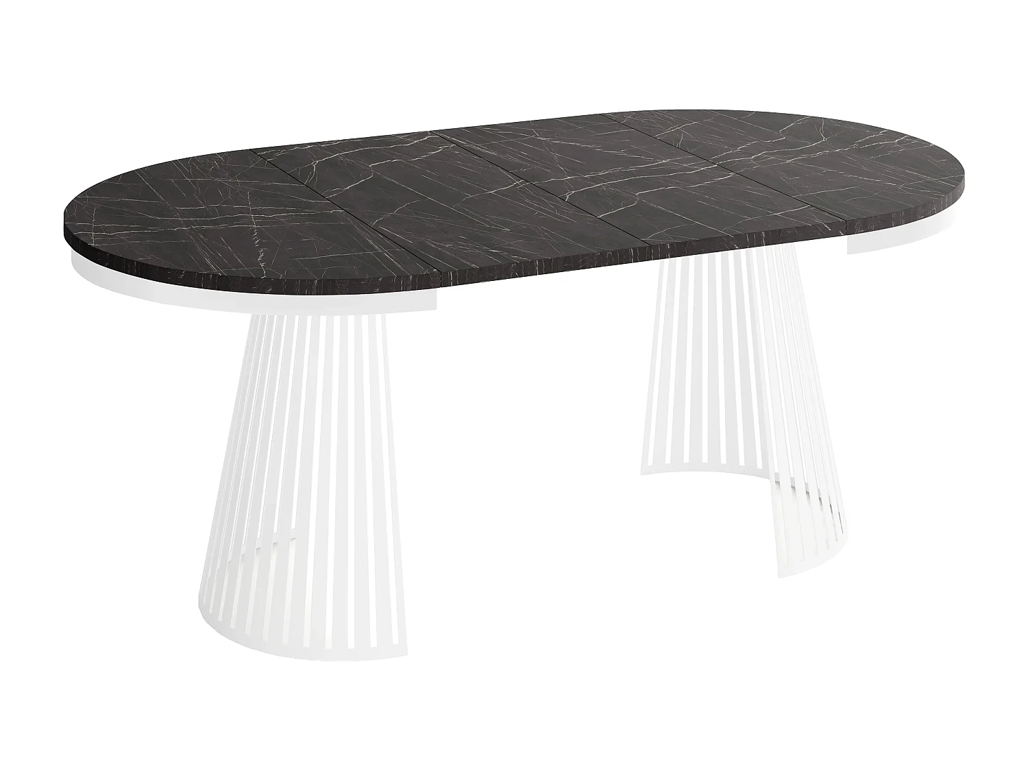 Table à Manger Ronde Extensible Style Loft – 100 à 180 cm – Design Industriel avec Pieds en Métal Blanc, Gain de Place pour Salon ou Salle à Manger – Marbre Noir