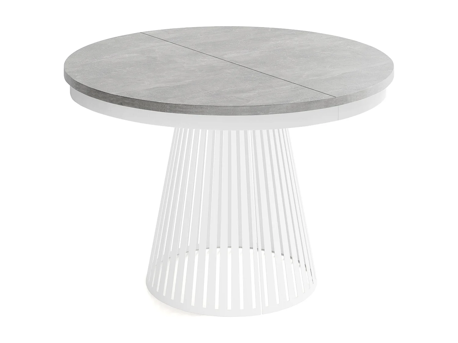 Table à Manger Ronde Extensible Style Loft – 120 à 200 cm – Design Industriel avec Pieds en Métal Blanc, Gain de Place pour Salon ou Salle à Manger – Gris Béton