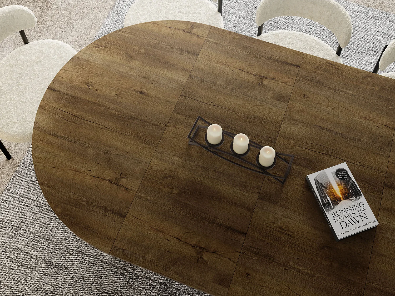 Esstisch Rund Ausziehbar mit Lamellen im Loft-Stil – 120 cm – Industrieller Tisch mit Goldenen Metallbeinen, Platzsparend für Wohnzimmer Esszimmer – Braun