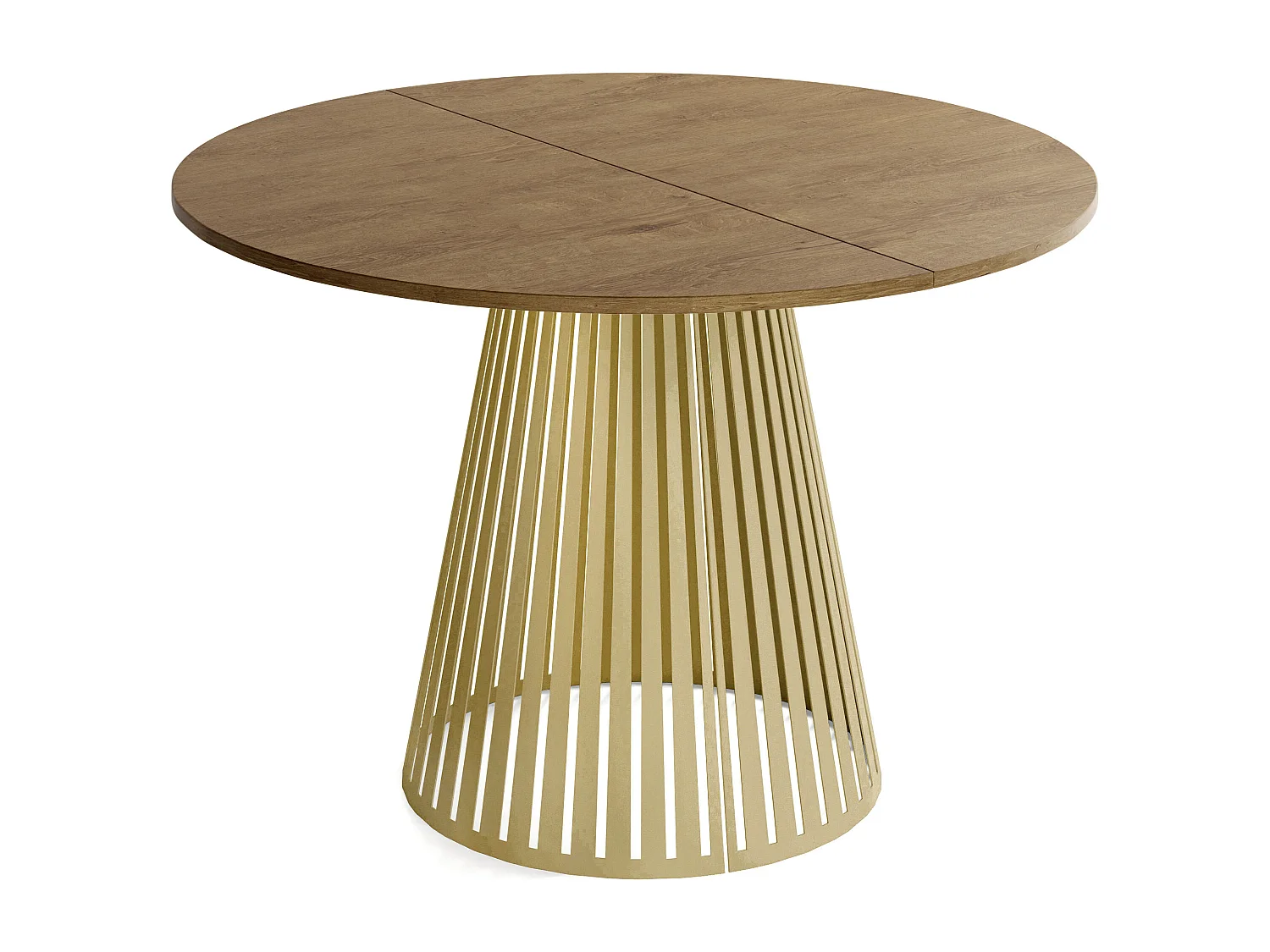 Esstisch Rund Ausziehbar mit Lamellen im Loft-Stil – 120 cm – Industrieller Tisch mit Goldenen Metallbeinen, Platzsparend für Wohnzimmer Esszimmer – Braun