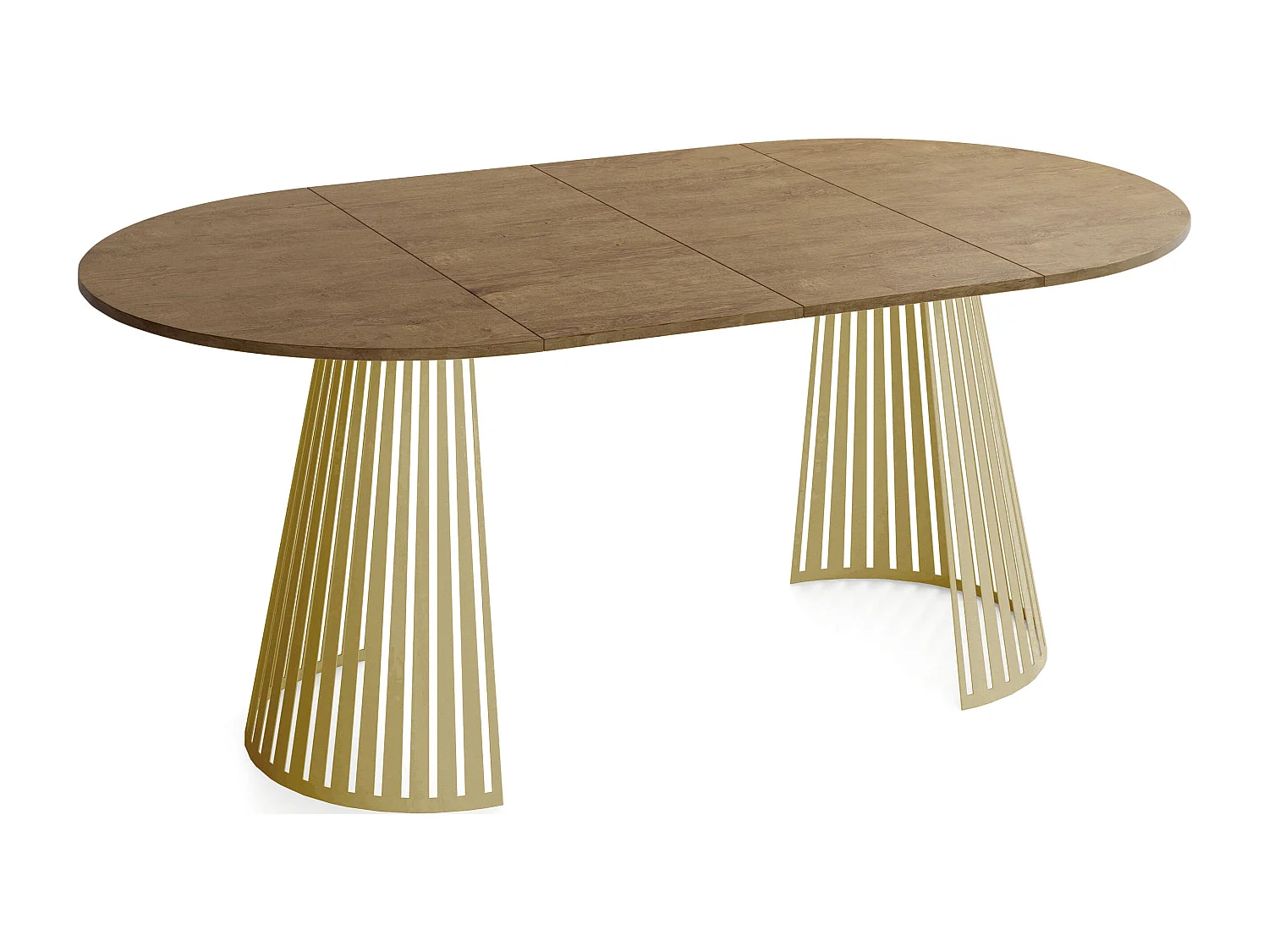 Esstisch Rund Ausziehbar mit Lamellen im Loft-Stil – 120 cm – Industrieller Tisch mit Goldenen Metallbeinen, Platzsparend für Wohnzimmer Esszimmer – Braun