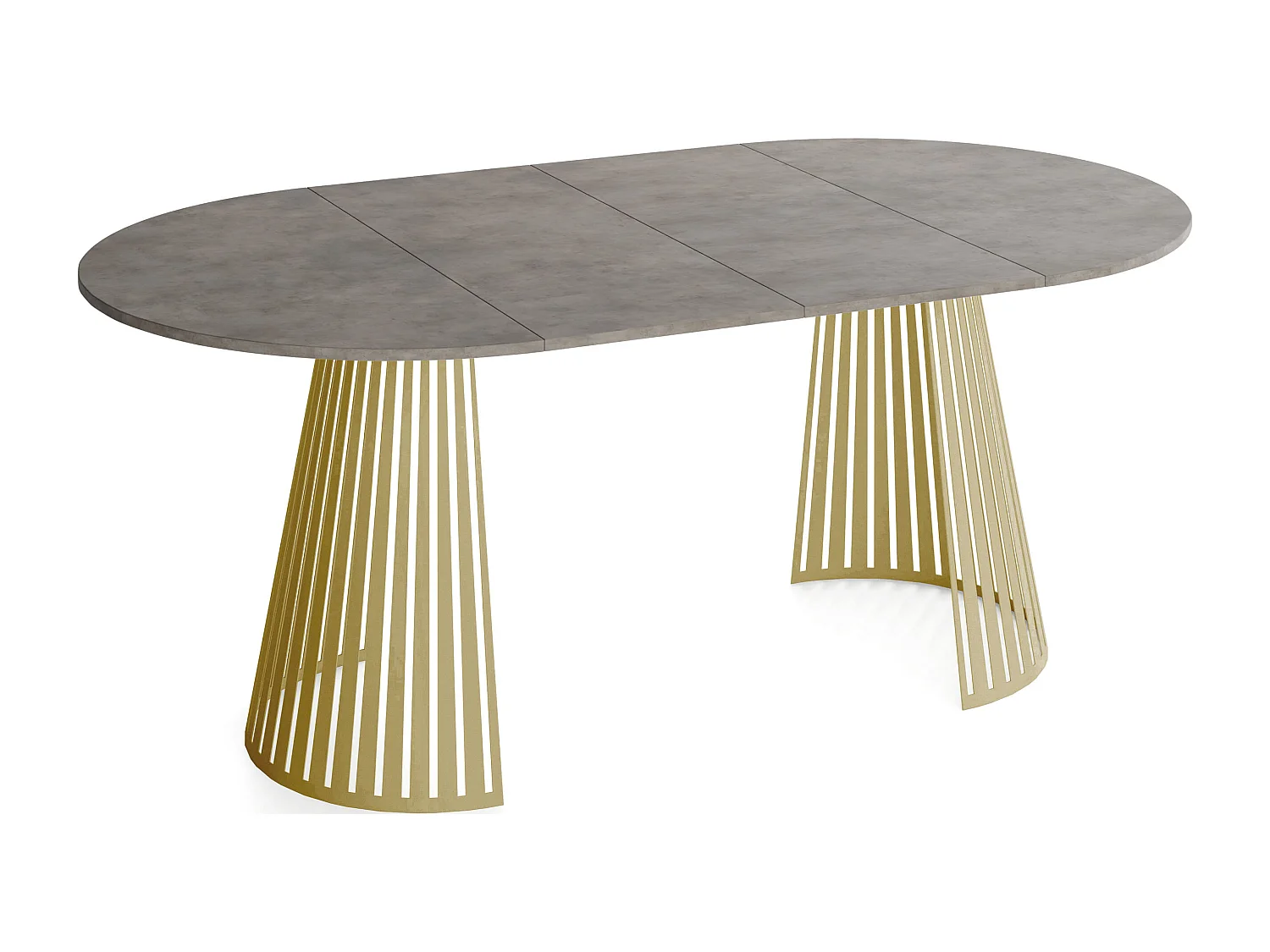 Esstisch Rund Ausziehbar mit Lamellen im Loft-Stil – 100 cm – Industrieller Tisch mit Goldenen Metallbeinen, Platzsparend – Beton-Optik Dunkelgrau