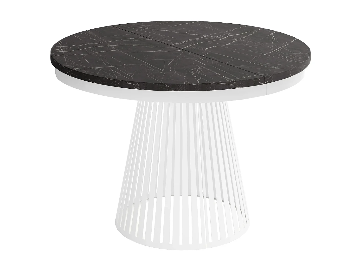 Table à Manger Ronde Extensible Style Loft – 120 à 200 cm – Design Industriel avec Pieds en Métal Blanc, Gain de Place pour Salon ou Salle à Manger – Marbre Noir