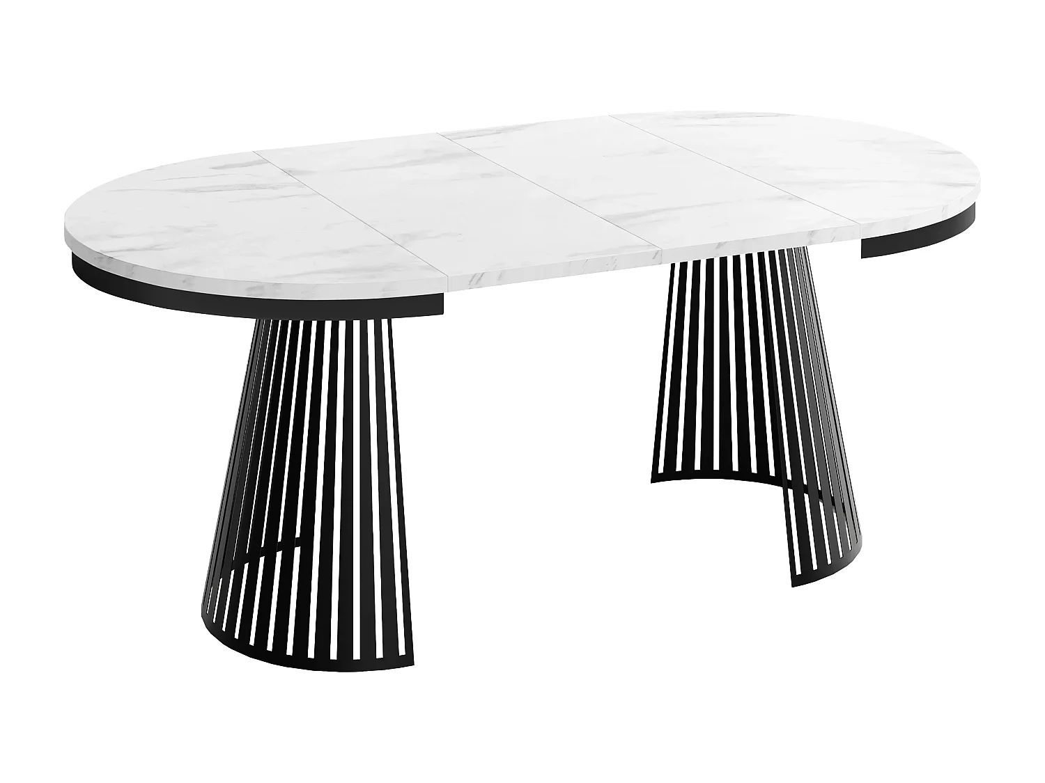 Esstisch Rund Ausziehbar mit Lamellen im Loft-Stil – 120 cm – Industrieller Tisch mit Schwarzen Metallbeinen, Platzsparend für Wohnzimmer Esszimmer – Marmor Weiß