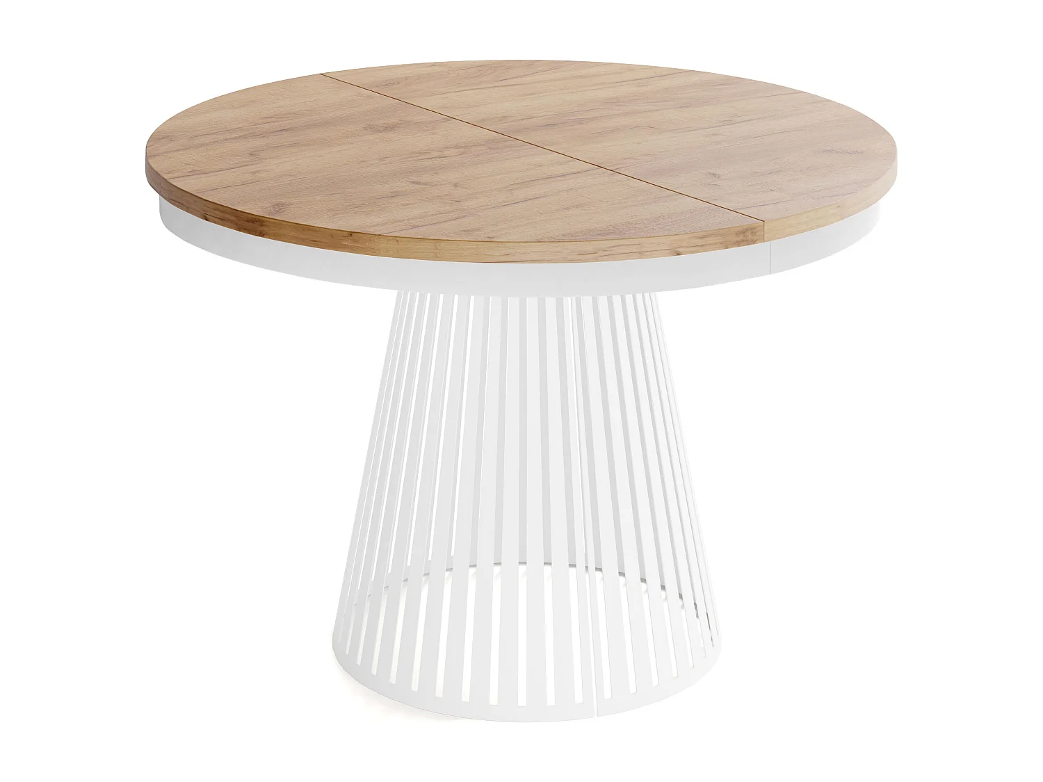 Table à Manger Ronde Extensible Style Loft – 100 à 180 cm – Design Industriel avec Pieds en Métal Blanc, Gain de Place pour Salon ou Salle à Manger – Marron