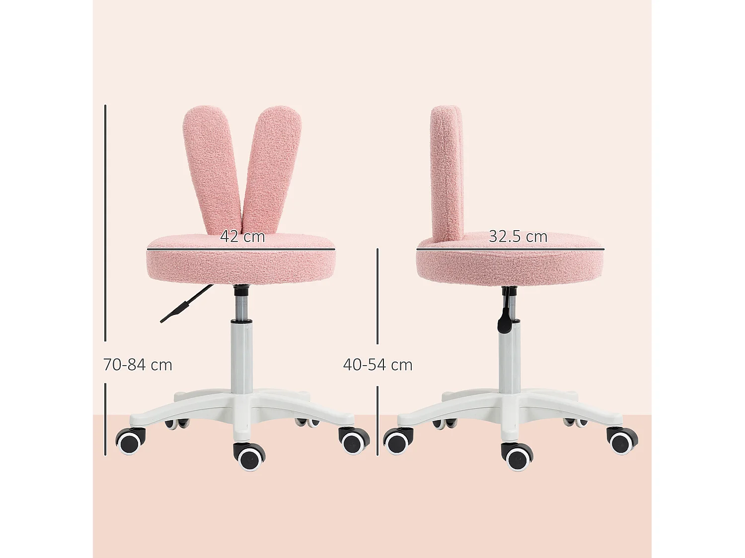 Sedia da scrivania a orecchie di coniglio regolabile in pile rosa