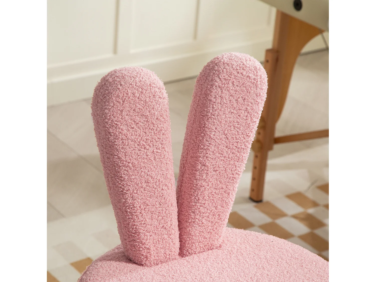 Sedia da scrivania a orecchie di coniglio regolabile in pile rosa