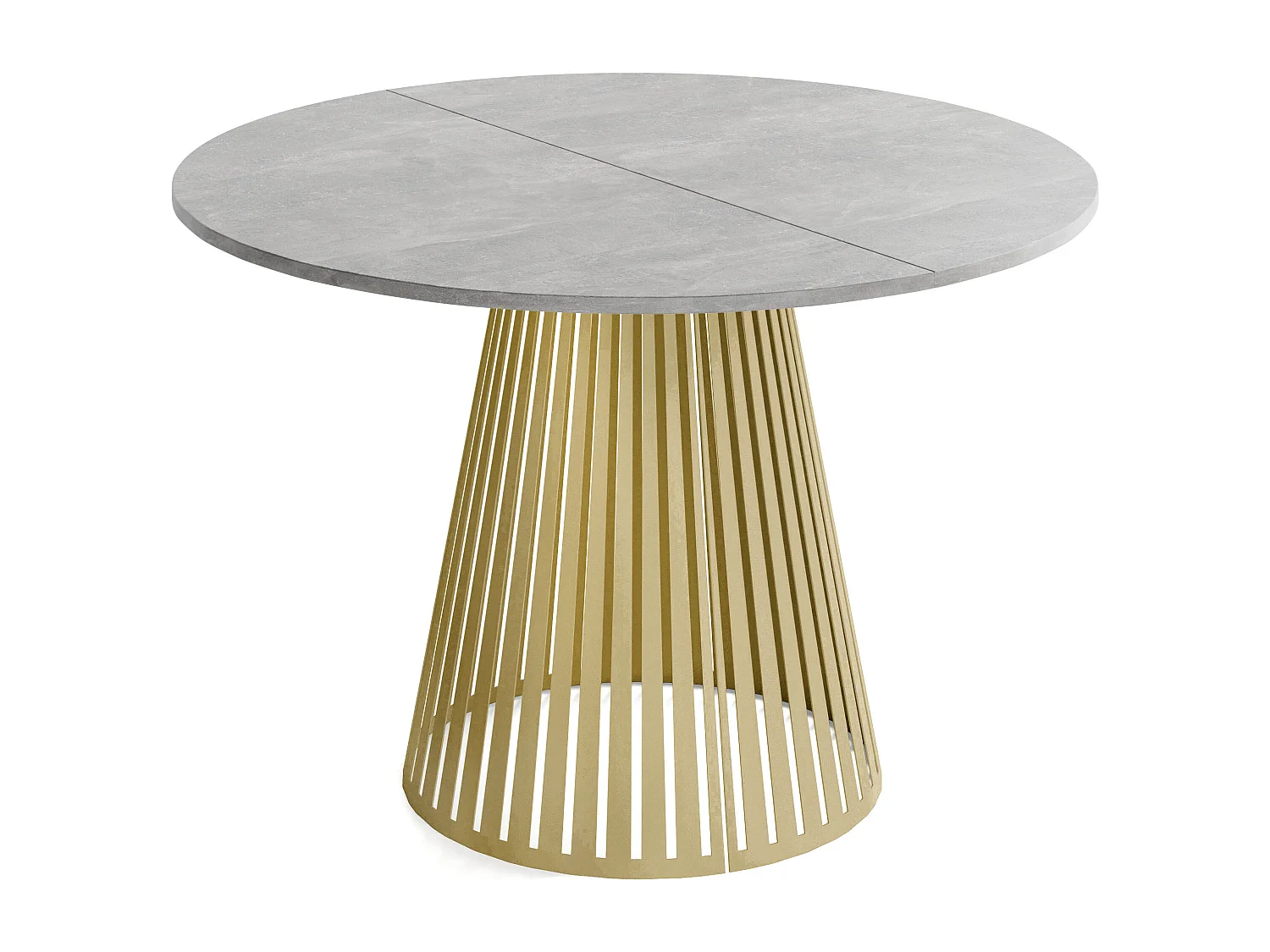 Esstisch Rund Ausziehbar mit Lamellen im Loft-Stil – 100 cm – Industrieller Tisch mit Goldenen Metallbeinen, Platzsparend für Wohnzimmer – Grauer Beton