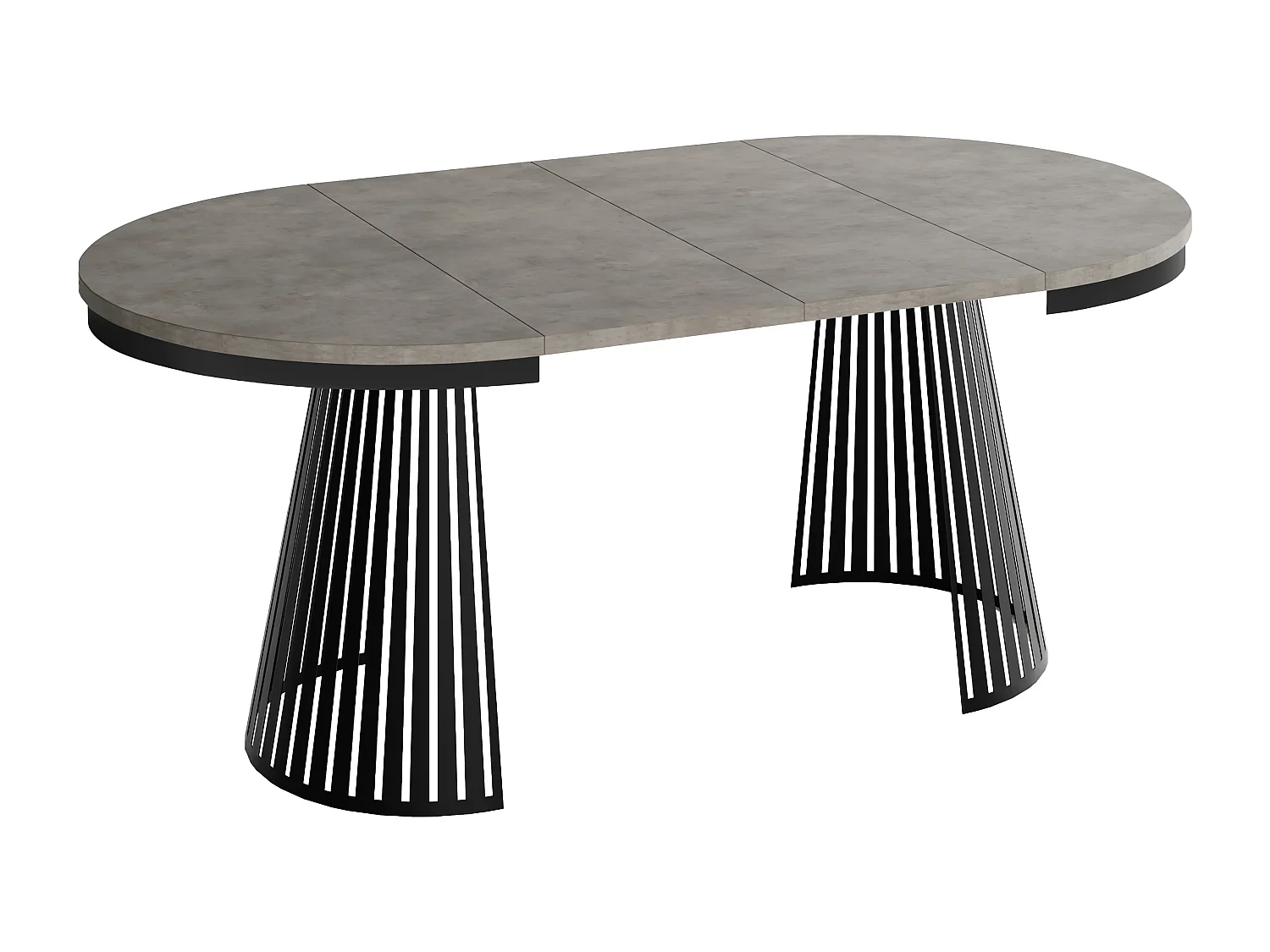 Esstisch Rund Ausziehbar mit Lamellen im Loft-Stil – 120 cm – Industrieller Tisch mit Schwarzen Metallbeinen, Platzsparend für Esszimmer – Beton-Optik Dunkelgrau