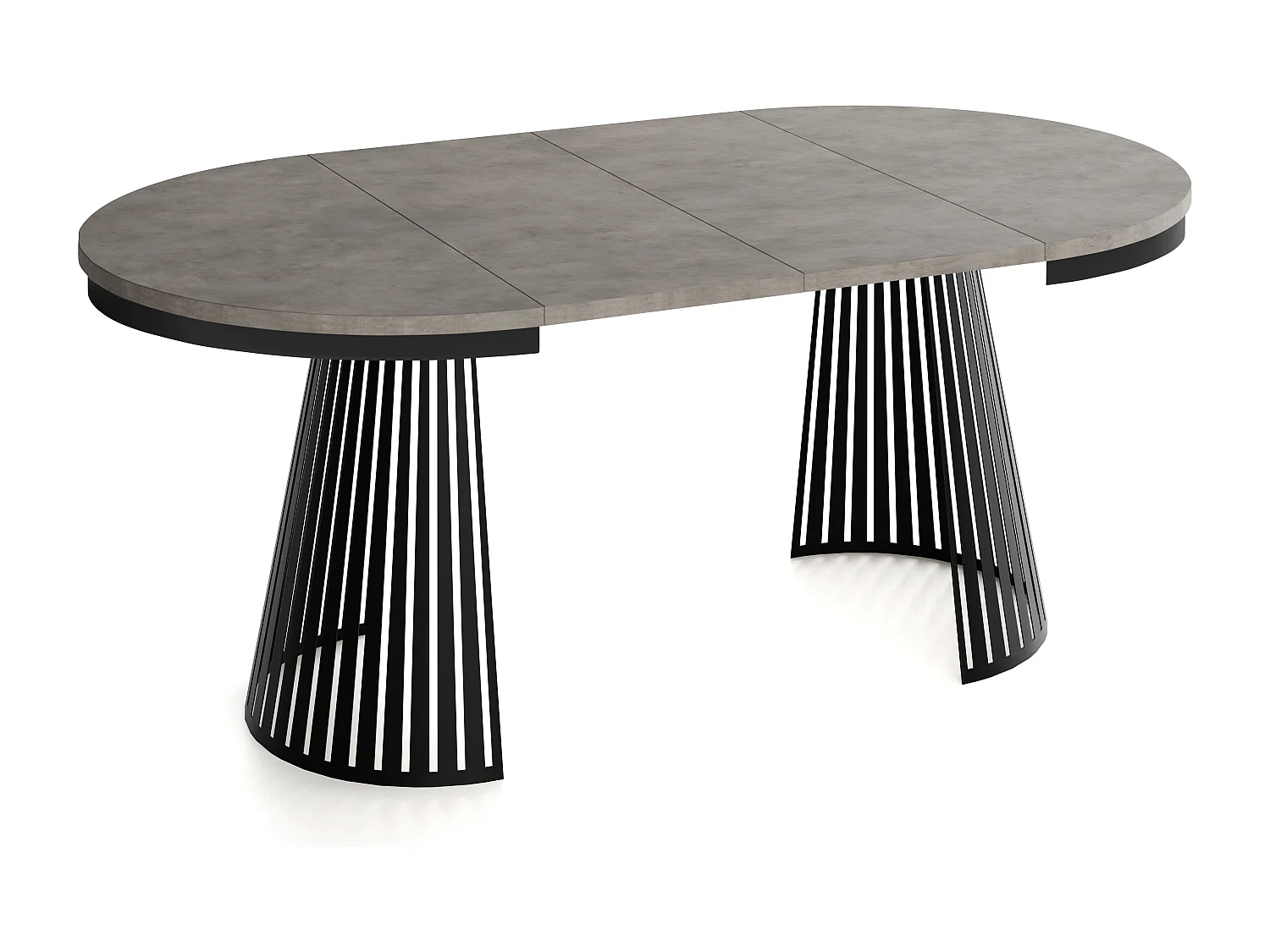 Esstisch Rund Ausziehbar mit Lamellen im Loft-Stil – 120 cm – Industrieller Tisch mit Schwarzen Metallbeinen, Platzsparend für Esszimmer – Beton-Optik Dunkelgrau