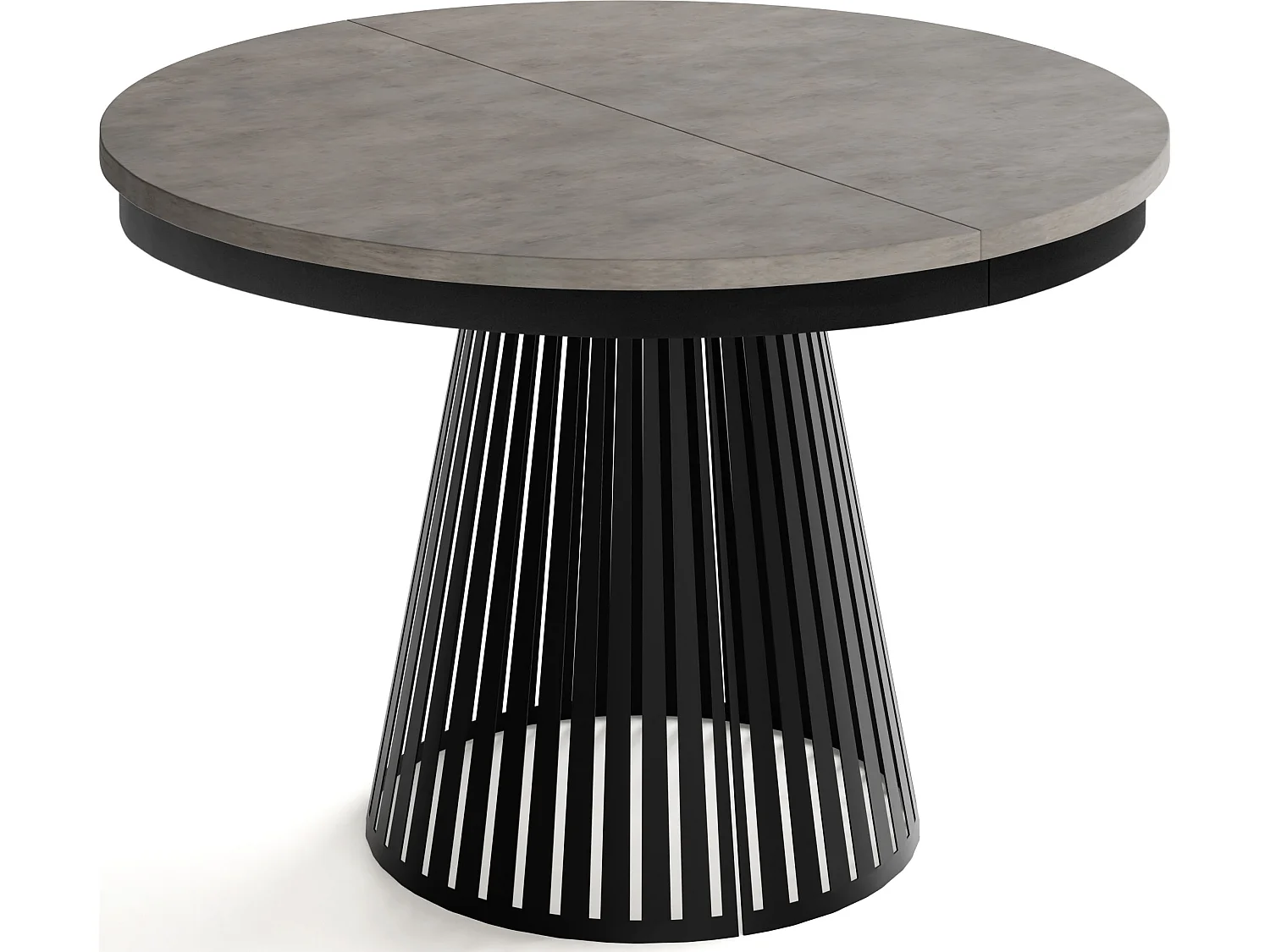 Esstisch Rund Ausziehbar mit Lamellen im Loft-Stil – 120 cm – Industrieller Tisch mit Schwarzen Metallbeinen, Platzsparend für Esszimmer – Beton-Optik Dunkelgrau