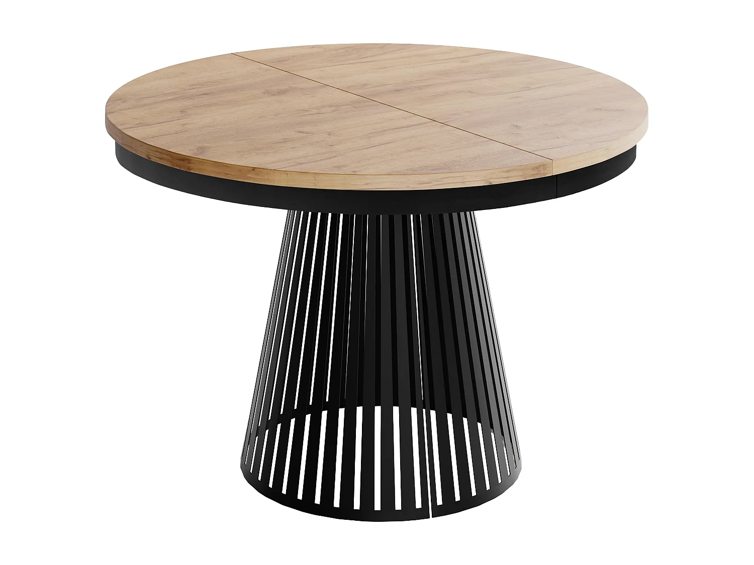 Esstisch Rund Ausziehbar mit Lamellen im Loft-Stil – 120 cm – Industrieller Tisch mit Schwarzen Metallbeinen, Platzsparend für Wohnzimmer Esszimmer – Braun