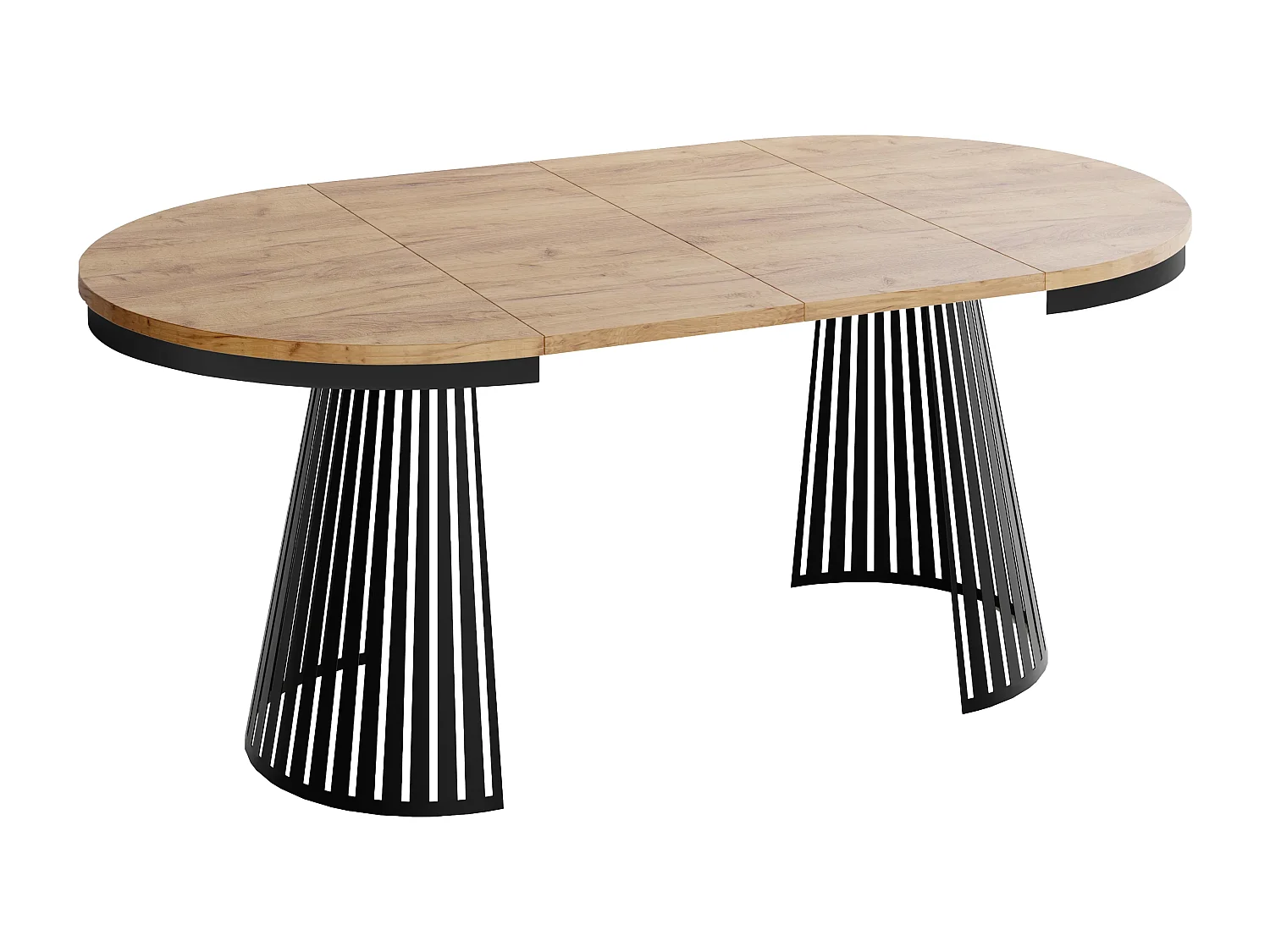 Esstisch Rund Ausziehbar mit Lamellen im Loft-Stil – 120 cm – Industrieller Tisch mit Schwarzen Metallbeinen, Platzsparend für Wohnzimmer Esszimmer – Braun