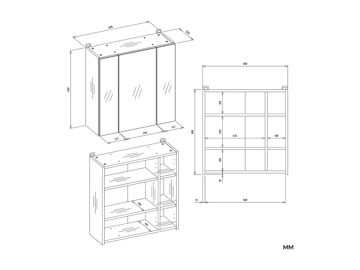 Szafka Łazienkowa POLA 3L| Biała| 60x60x22 cm | 3 Lustra