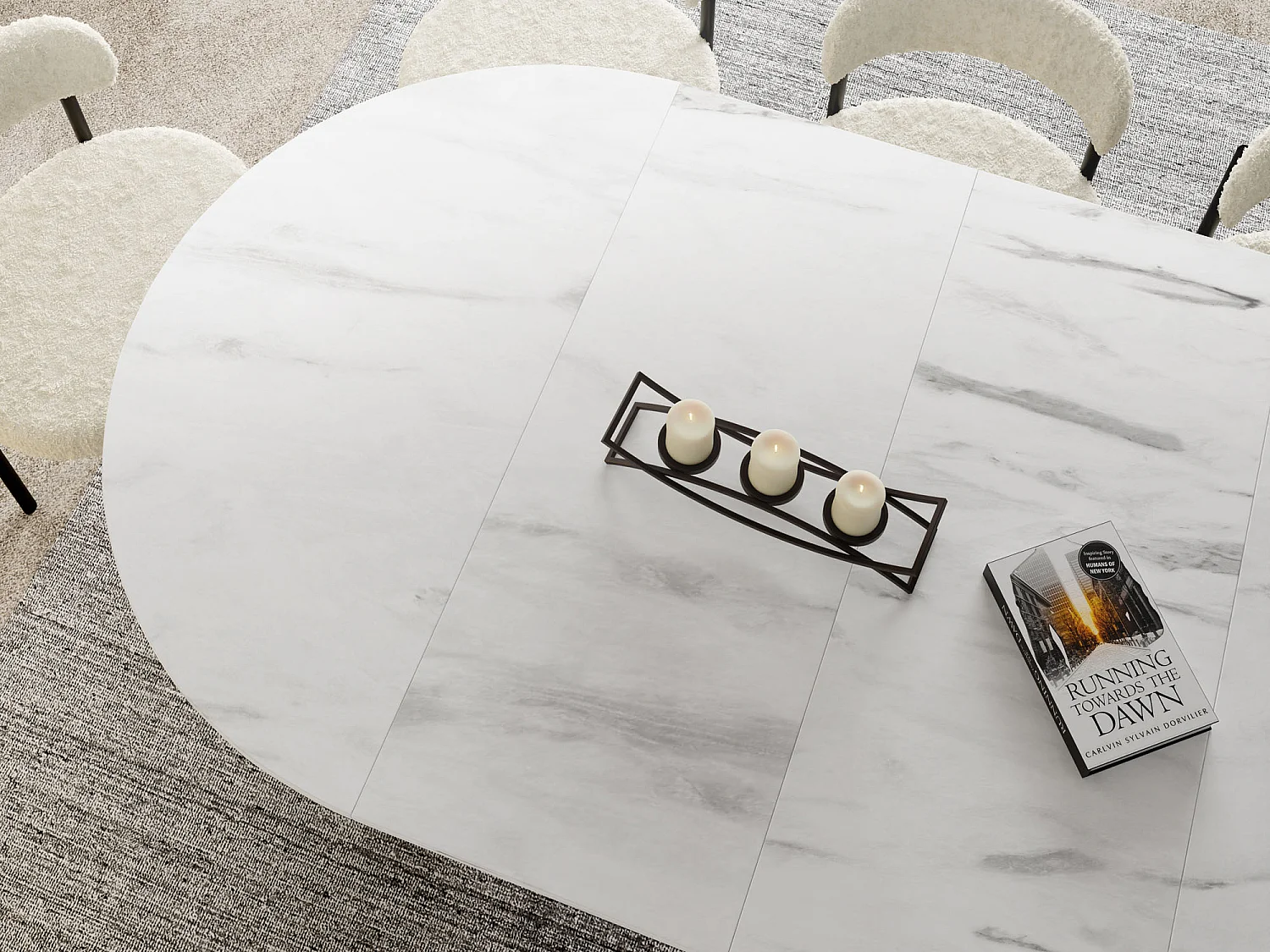 Esstisch Rund Ausziehbar mit Lamellen im Loft-Stil – 100 cm – Industrieller Tisch mit Goldenen Metallbeinen, Platzsparend für Wohnzimmer – Marmor Weiß