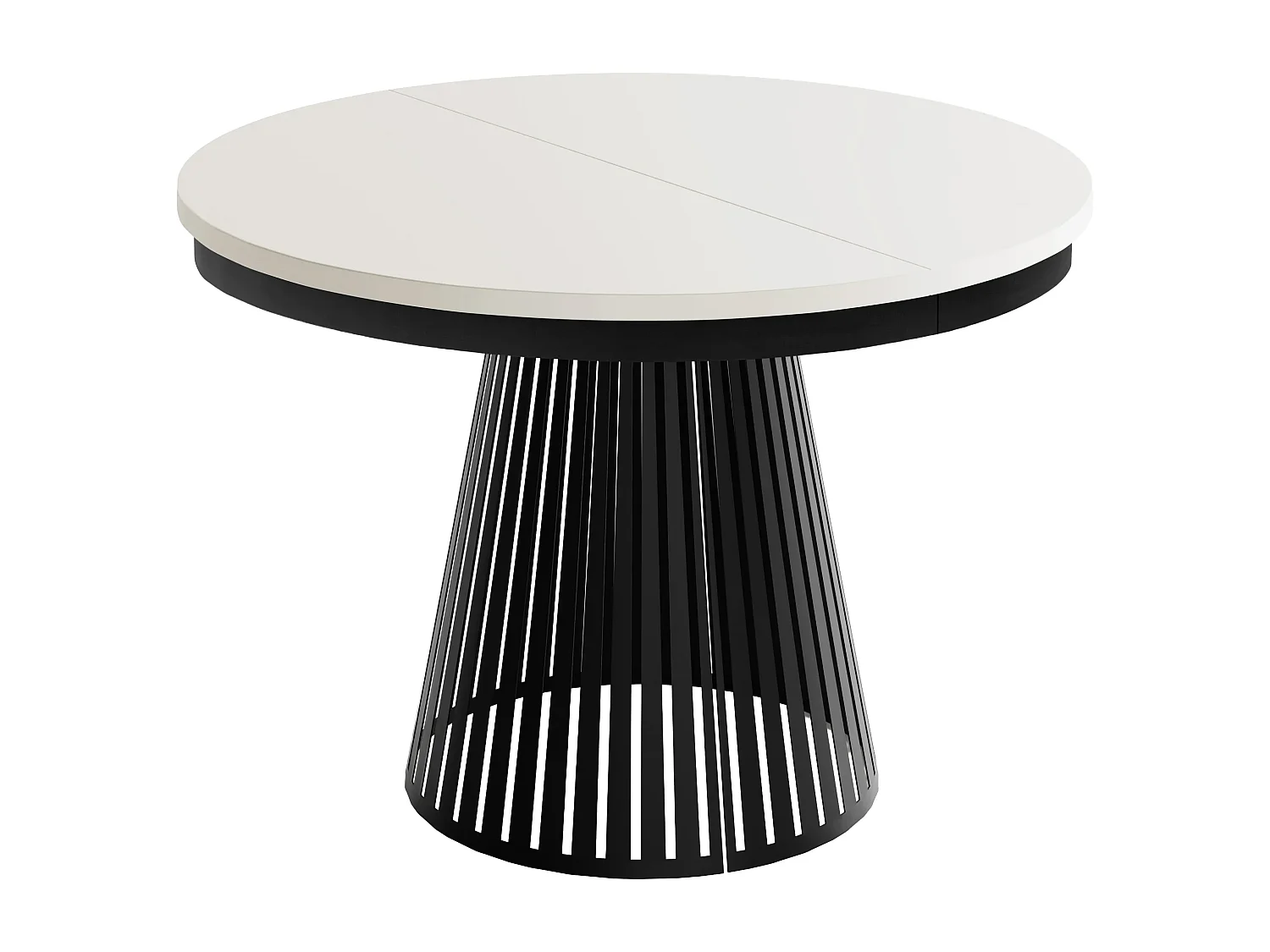 Table à Manger Ronde Extensible avec Lamelles Style Loft 100 cm – Design Industriel avec Pieds en Métal Noir, Gain de Place pour Salon – Beige Cachemire
