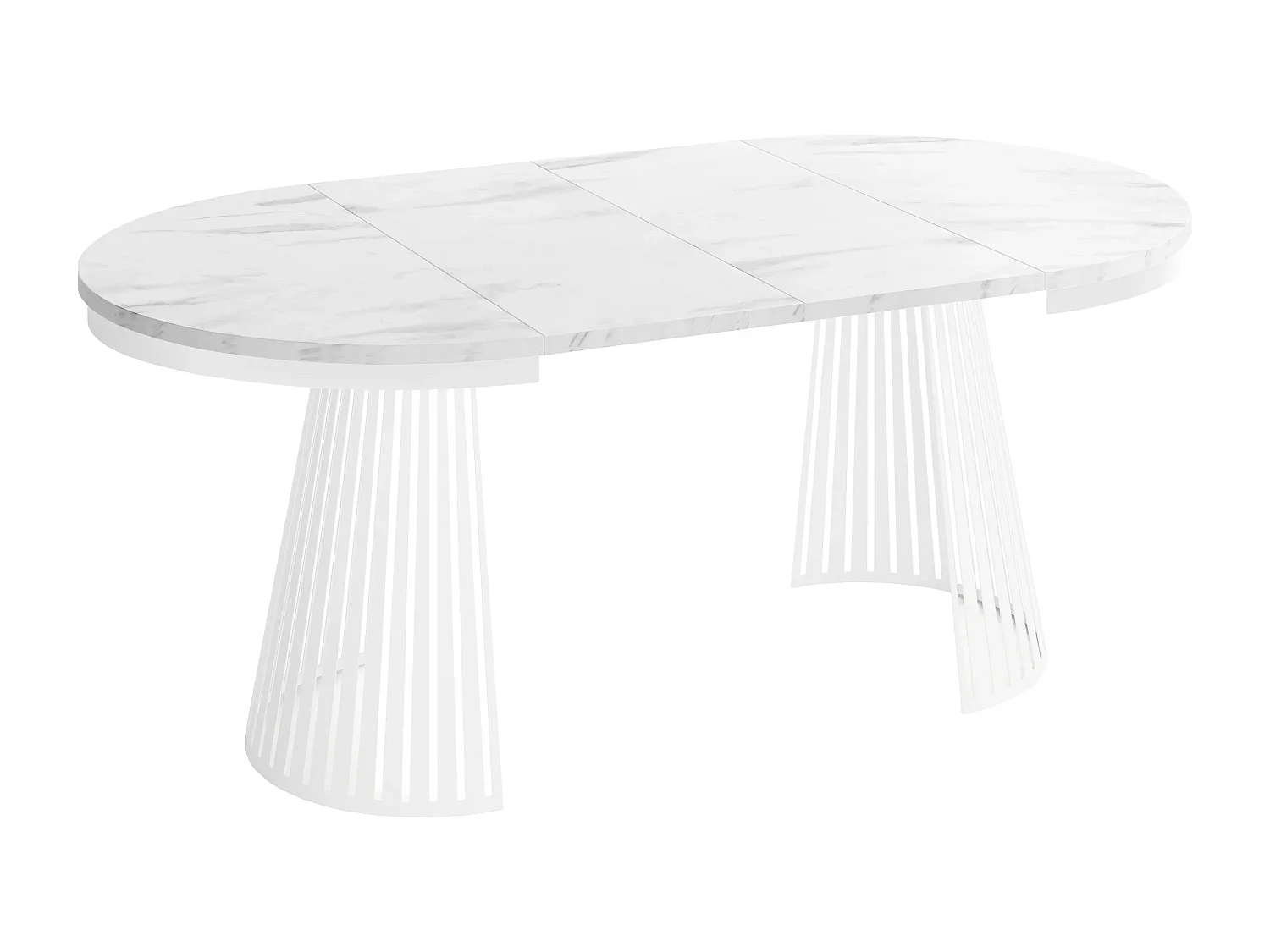 Table à Manger Ronde Extensible Style Loft – 100 à 180 cm – Design Industriel avec Pieds en Métal Blanc, Gain de Place pour Salon ou Salle à Manger – Marbre Blanc