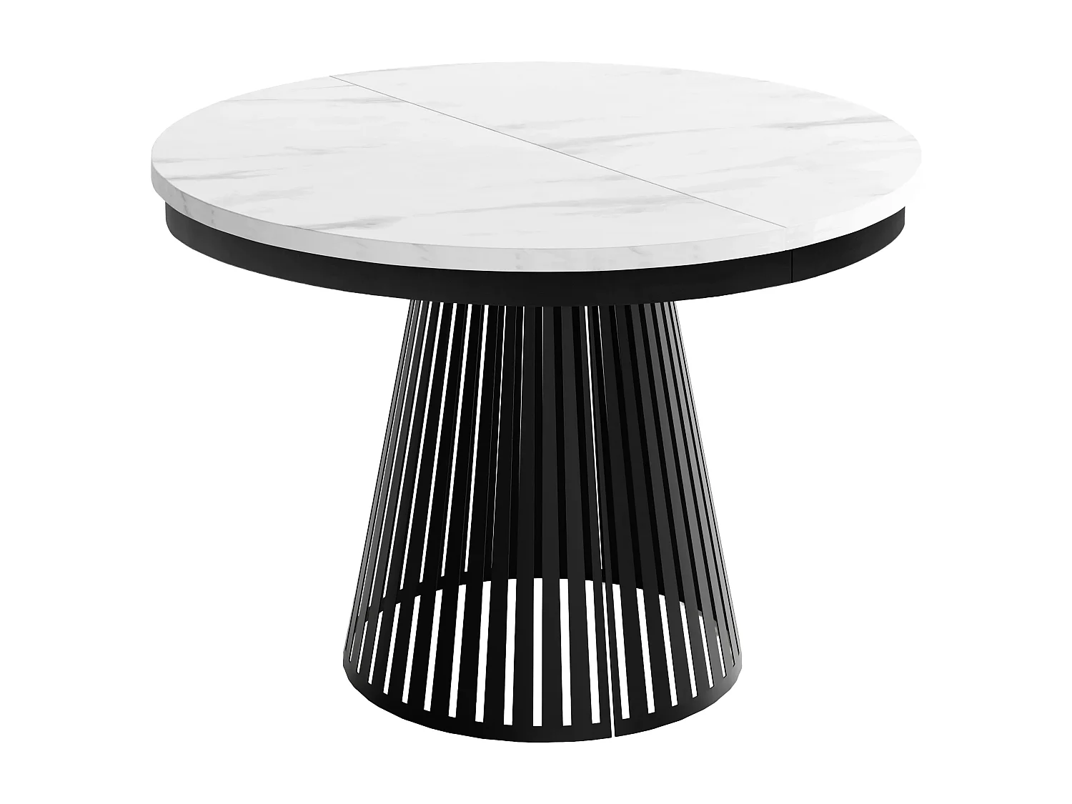 Table à Manger Ronde Extensible avec Lamelles Style Loft 100 cm – Design Industriel avec Pieds en Métal Noir, Gain de Place pour Salon Salle à Manger – Marbre Blanc