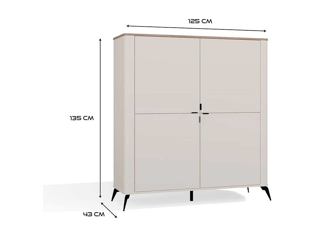 Komoda CORDOBA 4D | Kaszmir Dąb Castello | 125x43x135 cm | 8 Półek Salon