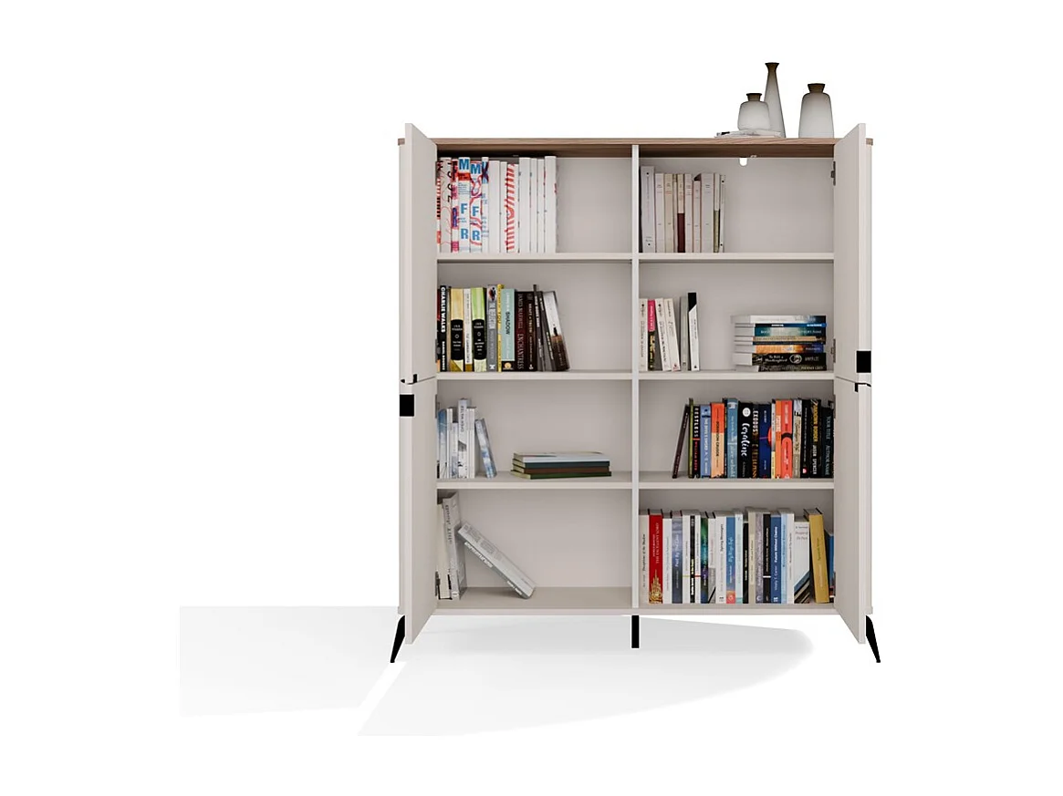 Cordoba 4D Commode - 4 portes 8 étagères - 43x125x135 cm - Cachemire Beige / Chêne Castello