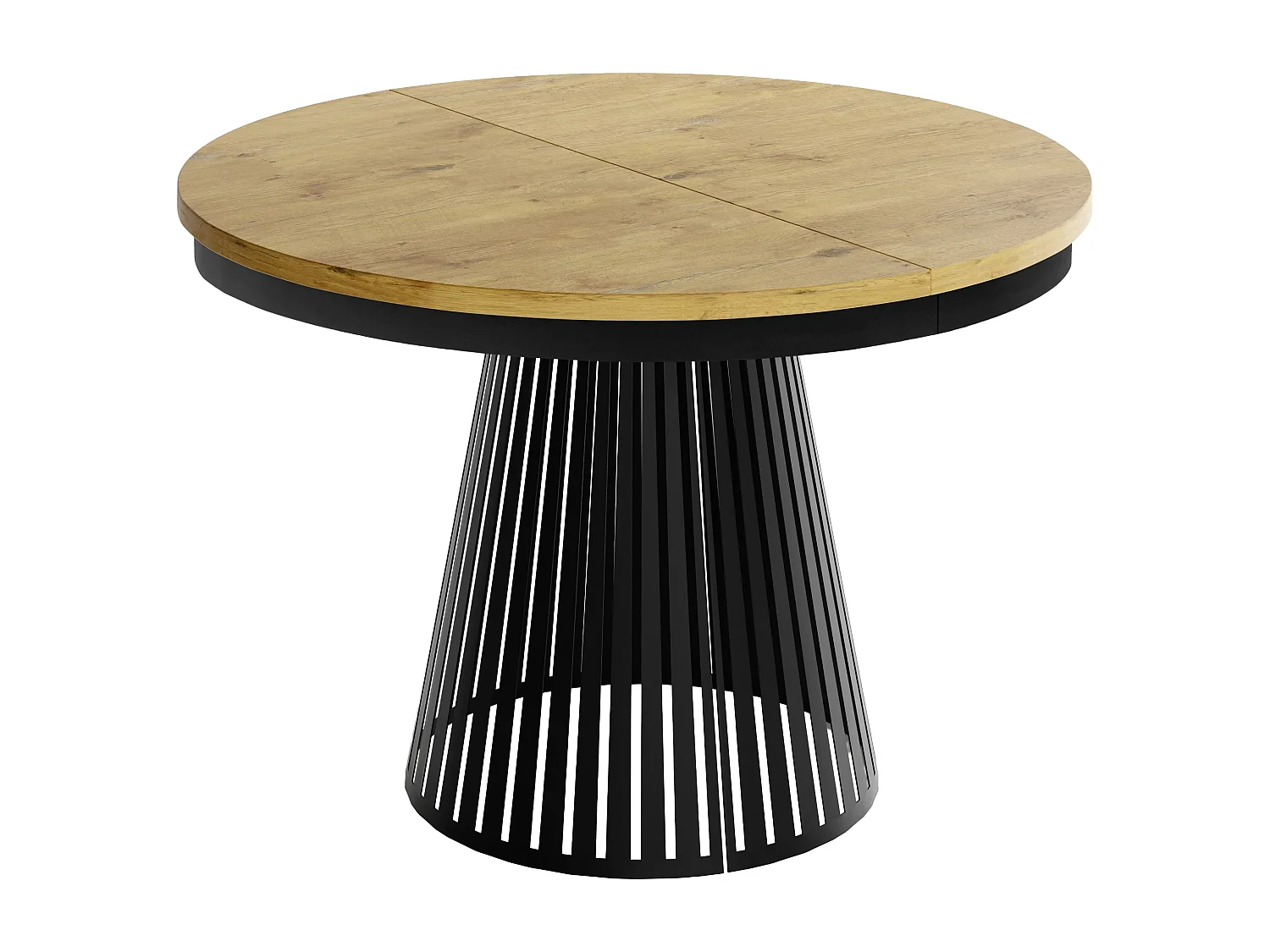 Esstisch Rund Ausziehbar mit Lamellen im Loft-Stil – 100 cm – Industrieller Tisch mit Schwarzen Metallbeinen, Platzsparend für Wohnzimmer Esszimmer – Braun