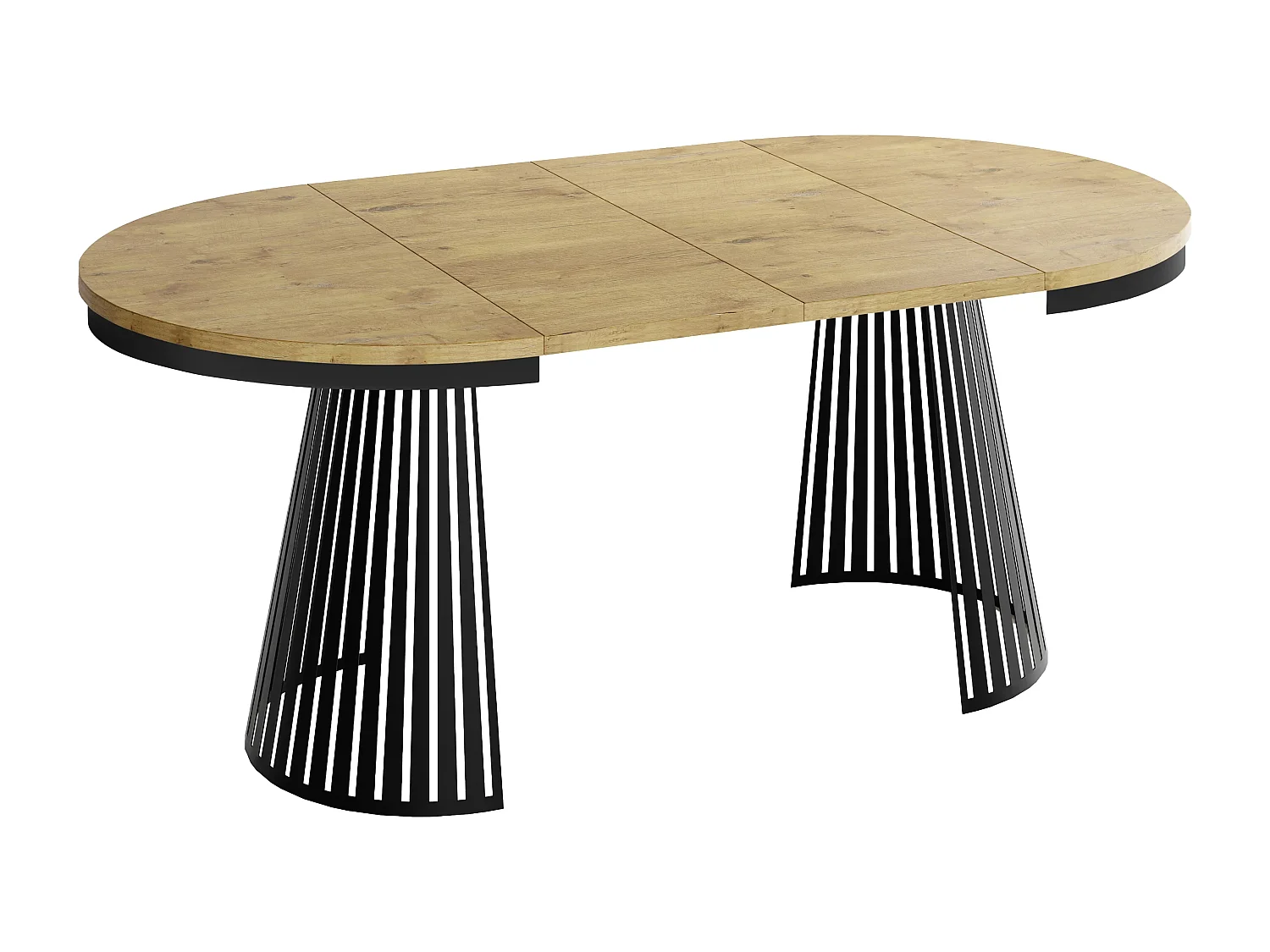 Esstisch Rund Ausziehbar mit Lamellen im Loft-Stil – 100 cm – Industrieller Tisch mit Schwarzen Metallbeinen, Platzsparend für Wohnzimmer Esszimmer – Braun
