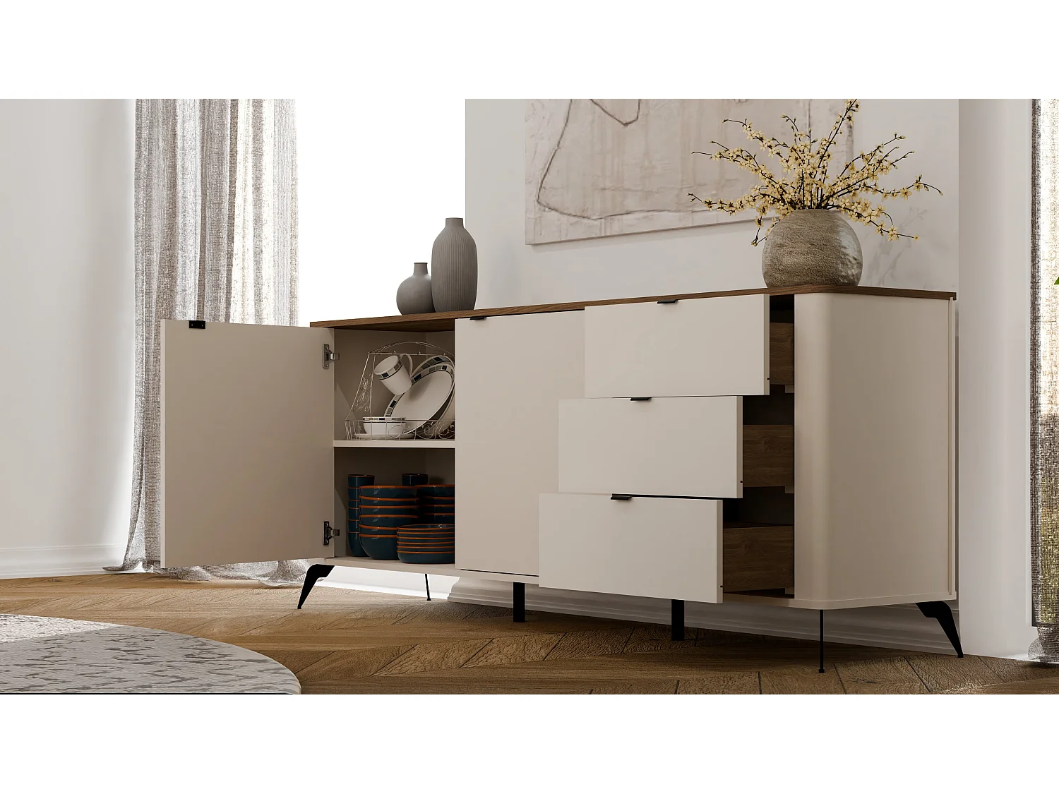 Komoda Cordoba 2D3S |  Kaszmir Dąb Castello | 183x43x75 cm | Cichy domyk, Szuflady