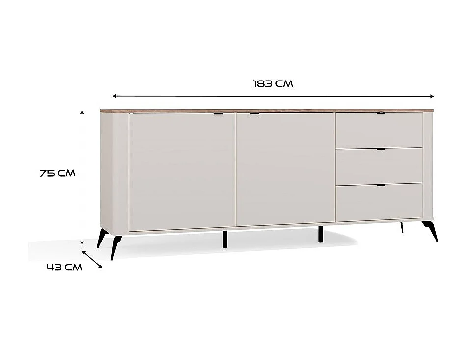 Komoda Cordoba 2D3S |  Kaszmir Dąb Castello | 183x43x75 cm | Cichy domyk, Szuflady