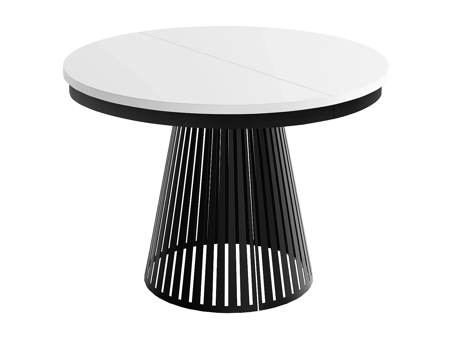 Table à Manger Ronde Extensible avec Lamelles Style Loft 120 cm – Design Industriel avec Pieds en Métal Noir, Gain de Place pour Salon – Blanc