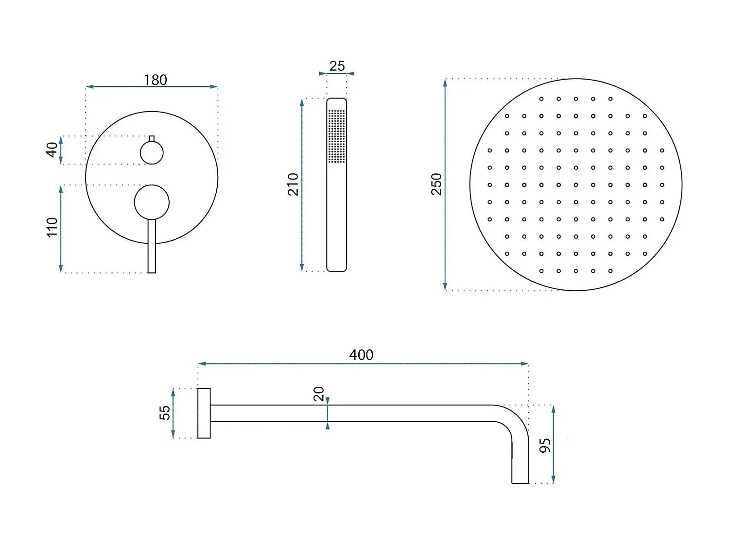 Inbouw Regendoucheset Rea Foss Clif +Box Black
