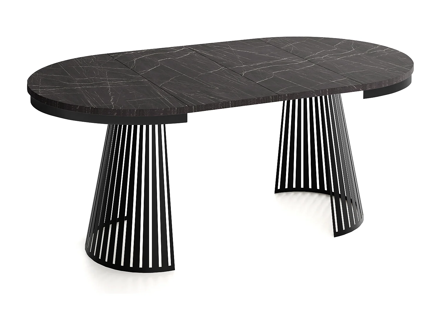 Esstisch Rund Ausziehbar mit Lamellen im Loft-Stil – 120 cm – Industrieller Tisch mit Schwarzen Metallbeinen, Platzsparend für Wohnzimmer Esszimmer – Marmor Schwarz