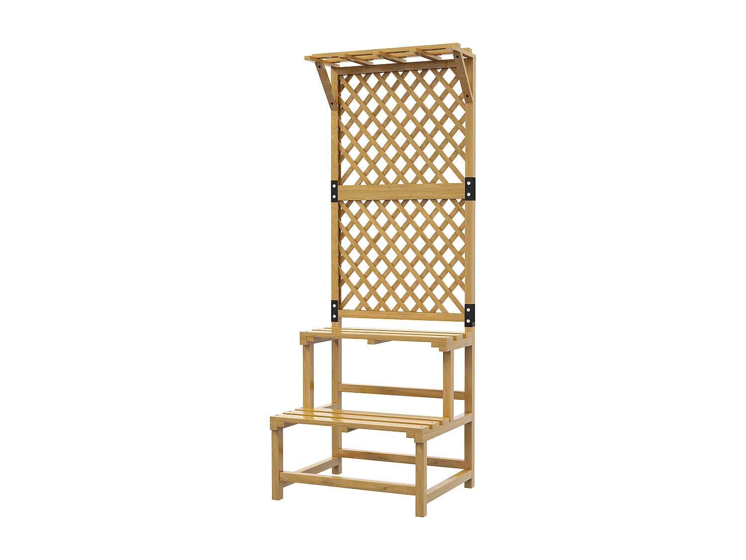Etagère à fleurs treillis 2 niveaux avec support haut dim. 60L x 50l x 166H cm bois sapin pré-huilé