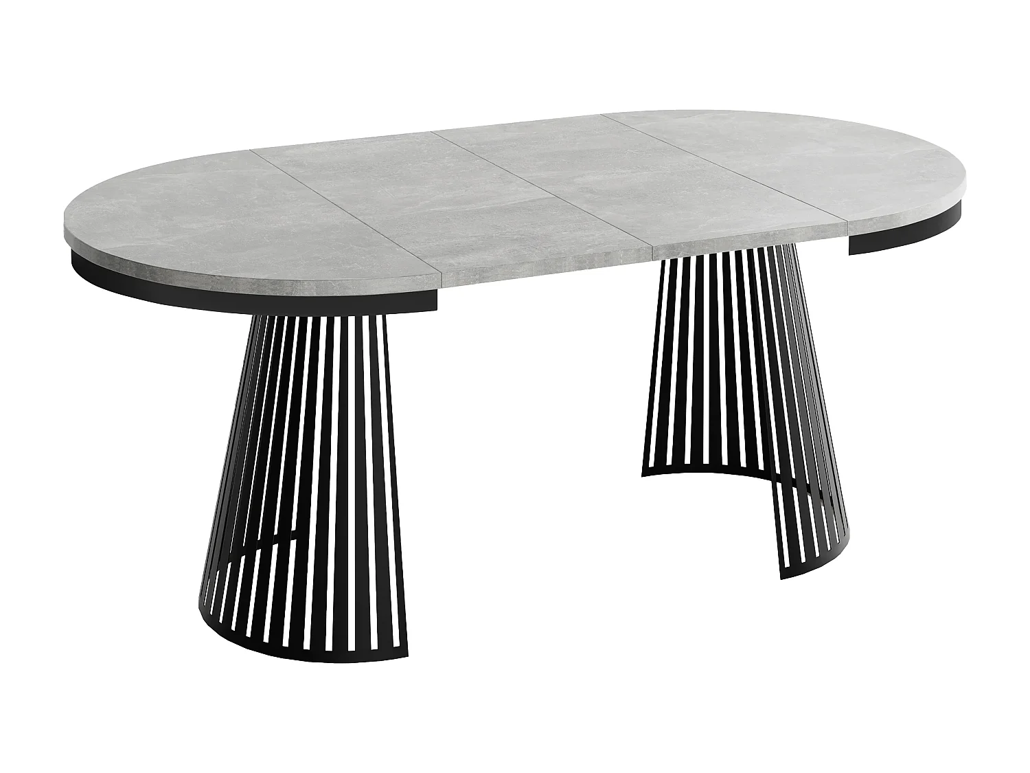 Table à Manger Ronde Extensible avec Lamelles Style Loft 120 cm – Design Industriel avec Pieds en Métal Noir, Gain de Place pour Salon – Gris Béton