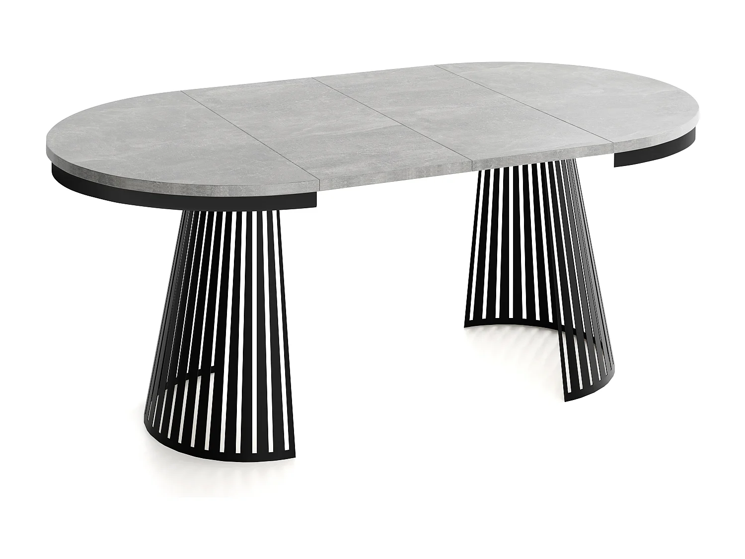 Esstisch Rund Ausziehbar mit Lamellen im Loft-Stil – 120 cm – Industrieller Tisch mit Schwarzen Metallbeinen, Platzsparend für Wohnzimmer Esszimmer – Grauer Beton