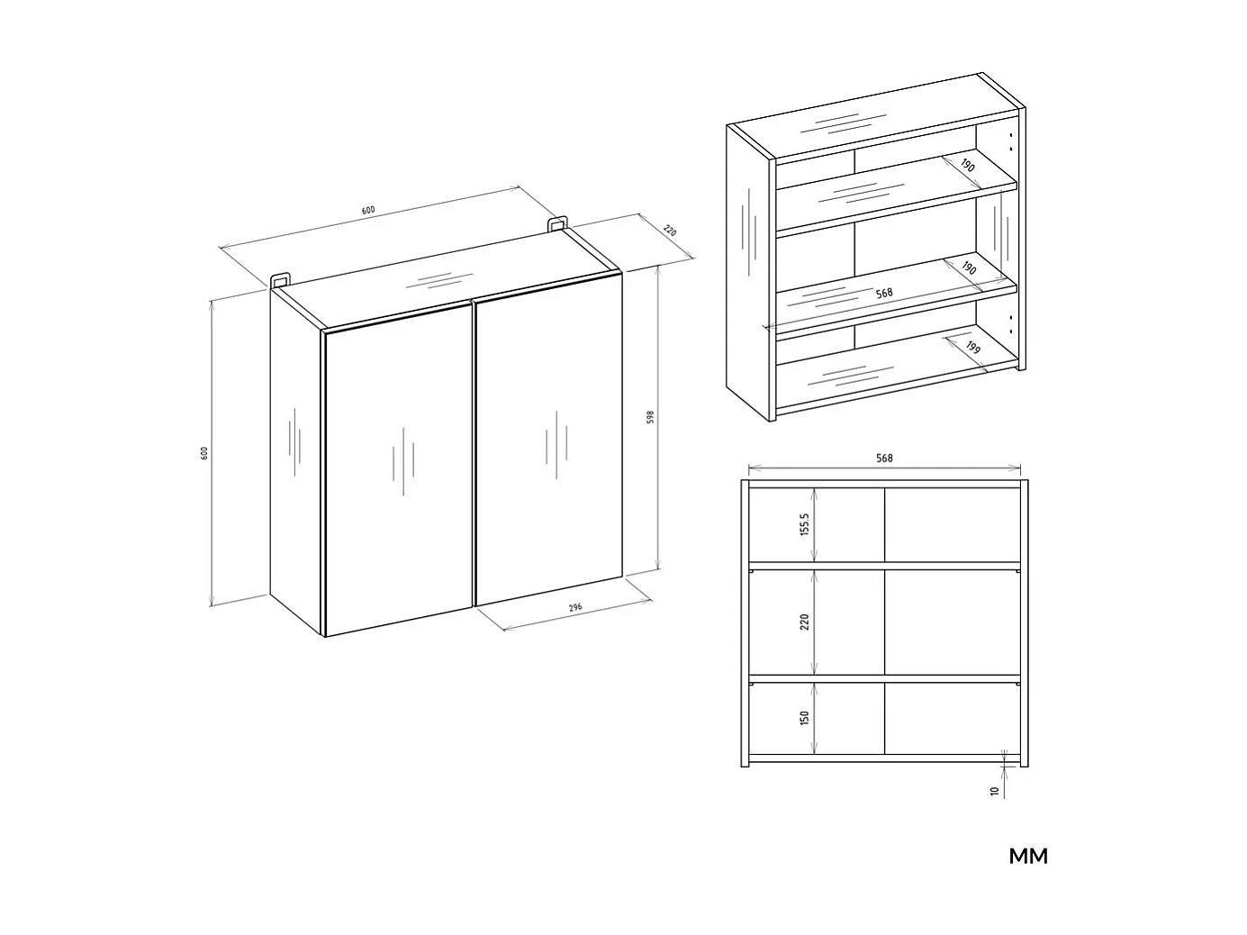 Szafka Łazienkowa POLA 2DL | 60x22x60 cm | Kaszmir | Szafka Łazienkowa Wisząca z Lustrem