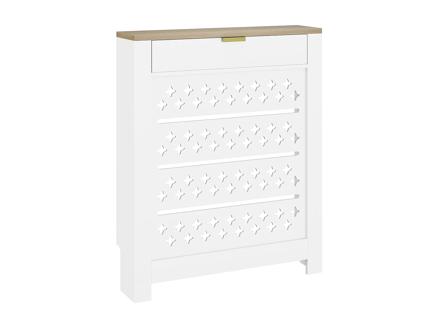 Cache-radiateur design motif étoile 1 porte dim. 78 x 19 x 95 cm doré effet bois blanc