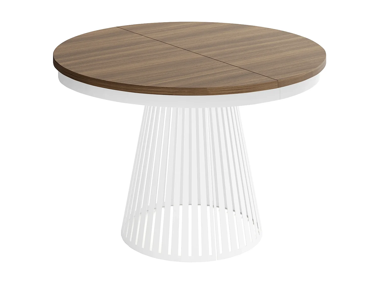 Table à Manger Ronde Extensible Style Loft – 120 à 200 cm – Design Industriel avec Pieds en Métal Blanc, Gain de Place pour Salon ou Salle à Manger – Marron Noyer