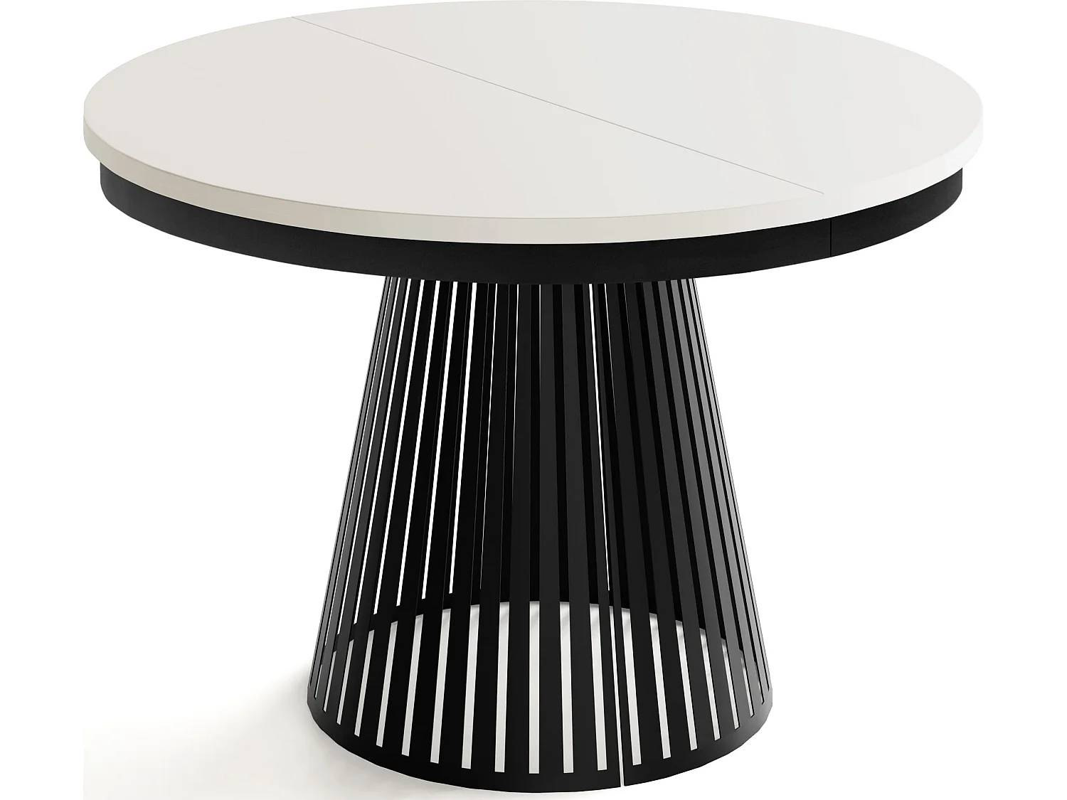 Esstisch Rund Ausziehbar mit Lamellen im Loft-Stil – 120 cm – Industrieller Tisch mit Schwarzen Metallbeinen, Platzsparend für Wohnzimmer Esszimmer – Beige Cashmere