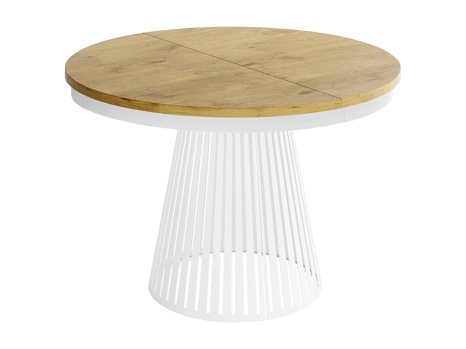 Table à Manger Ronde Extensible Style Loft – 120 à 200 cm – Design Industriel avec Pieds en Métal Blanc, Gain de Place pour Salon ou Salle à Manger – Marron