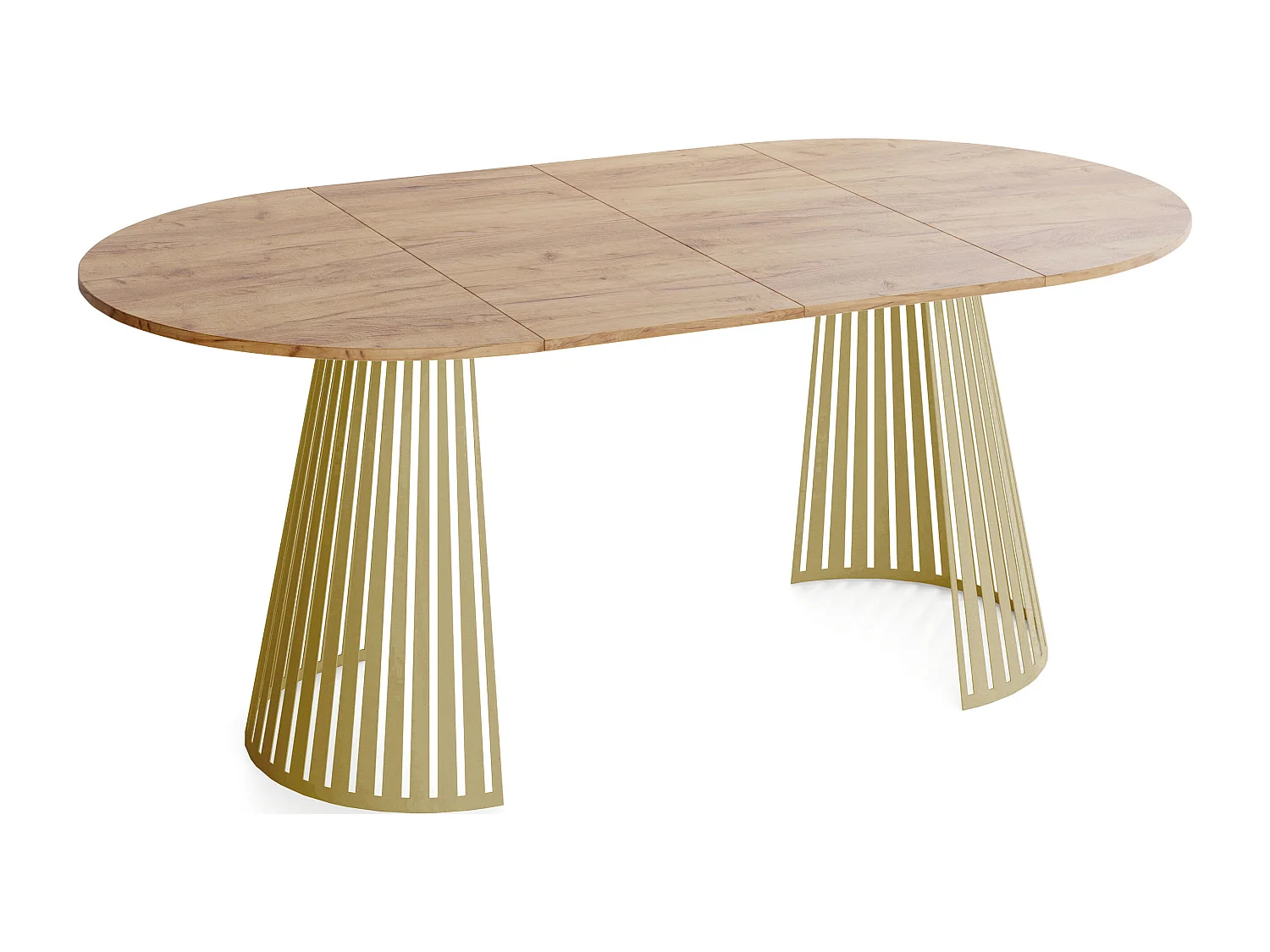 Esstisch Rund Ausziehbar mit Lamellen im Loft-Stil – 120 cm – Industrieller Tisch mit Goldenen Metallbeinen, Platzsparend für Wohnzimmer, Esszimmer – Braun