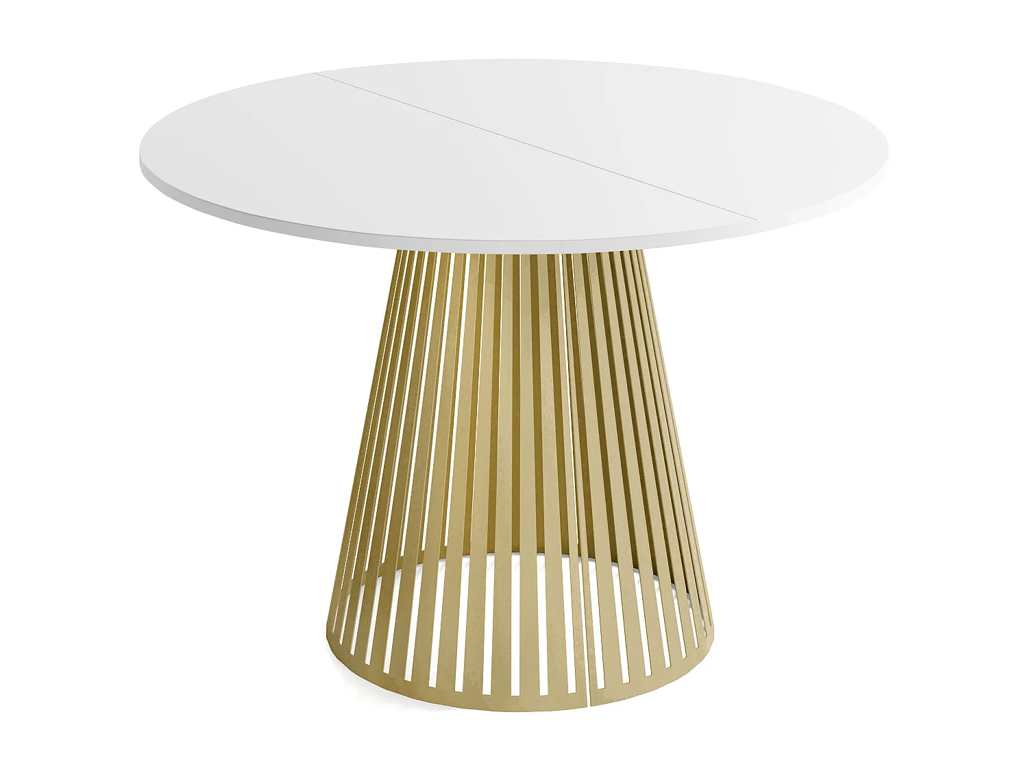 Esstisch Rund Ausziehbar mit Lamellen im Loft-Stil – 100 cm – Industrieller Tisch mit Goldenen Metallbeinen, Platzsparend für Wohnzimmer Esszimmer – Weiß