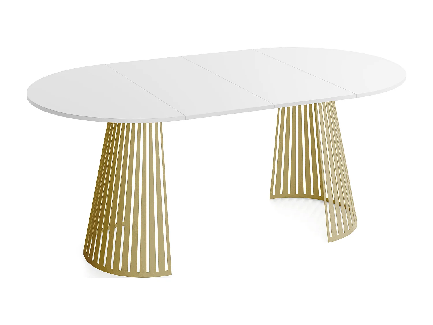 Esstisch Rund Ausziehbar mit Lamellen im Loft-Stil – 100 cm – Industrieller Tisch mit Goldenen Metallbeinen, Platzsparend für Wohnzimmer Esszimmer – Weiß