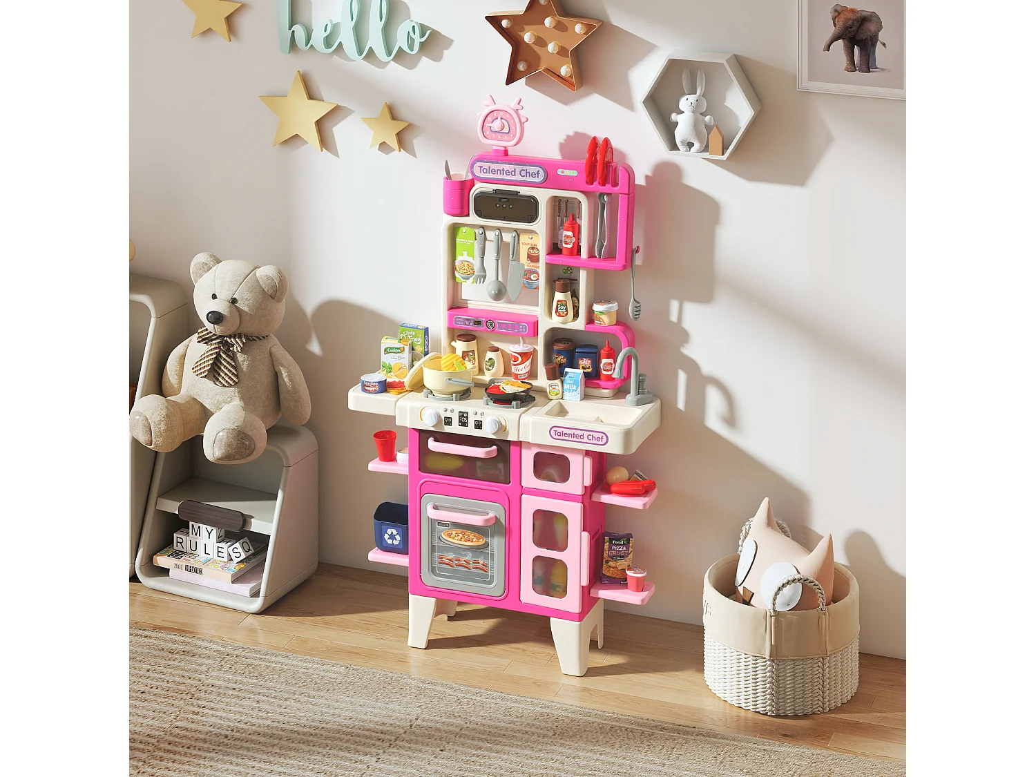 Cuisine pour enfant nombreux accessoires jouet d'imitation avec lumières et sons 3-6 ans rose